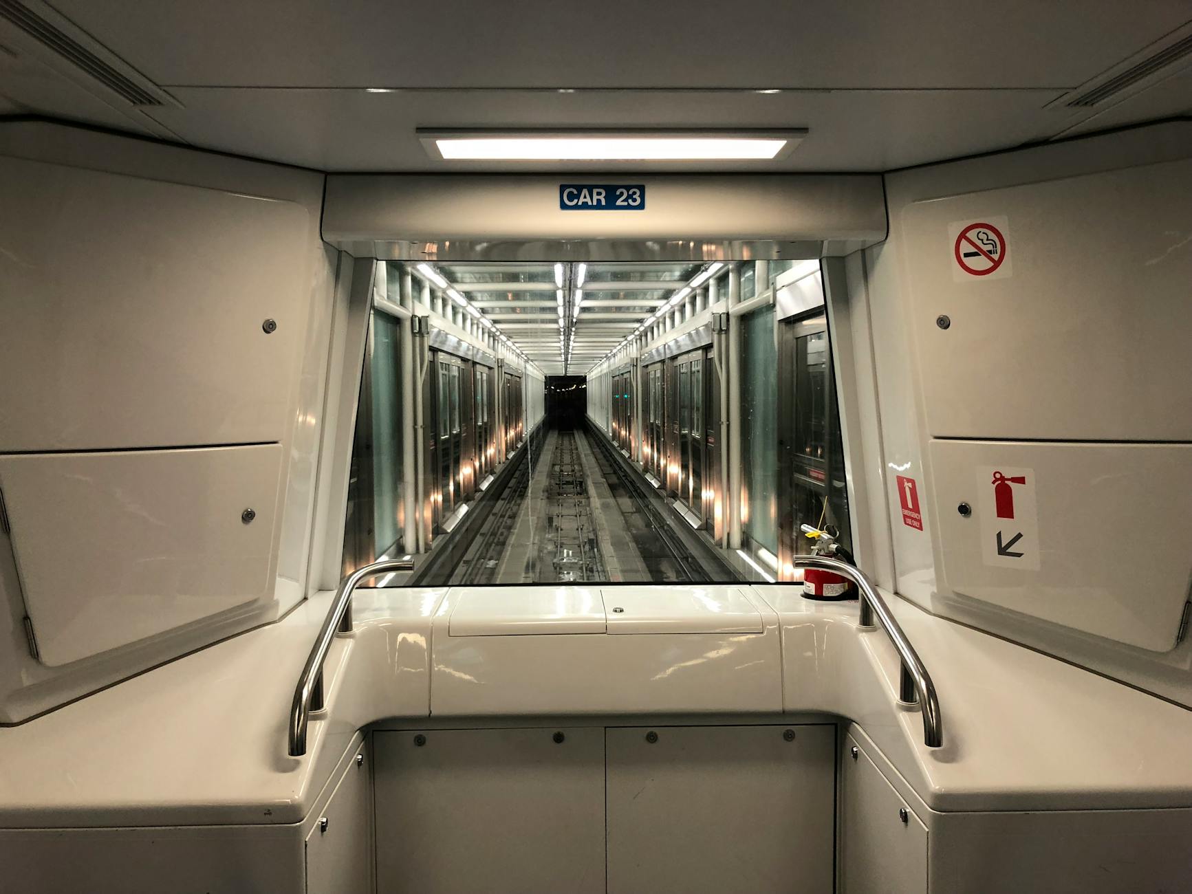 Empty airport shuttle car interior