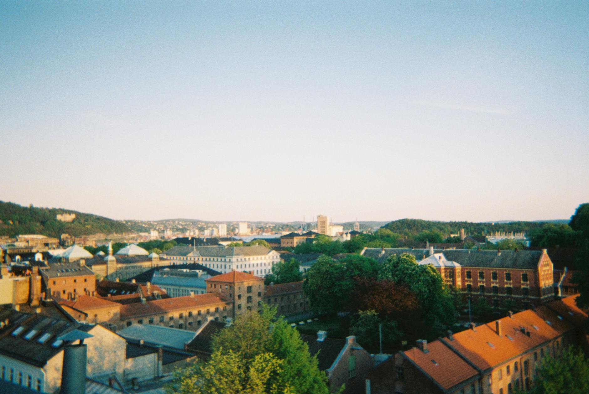Aerial view of Oslo with buildings and greenery