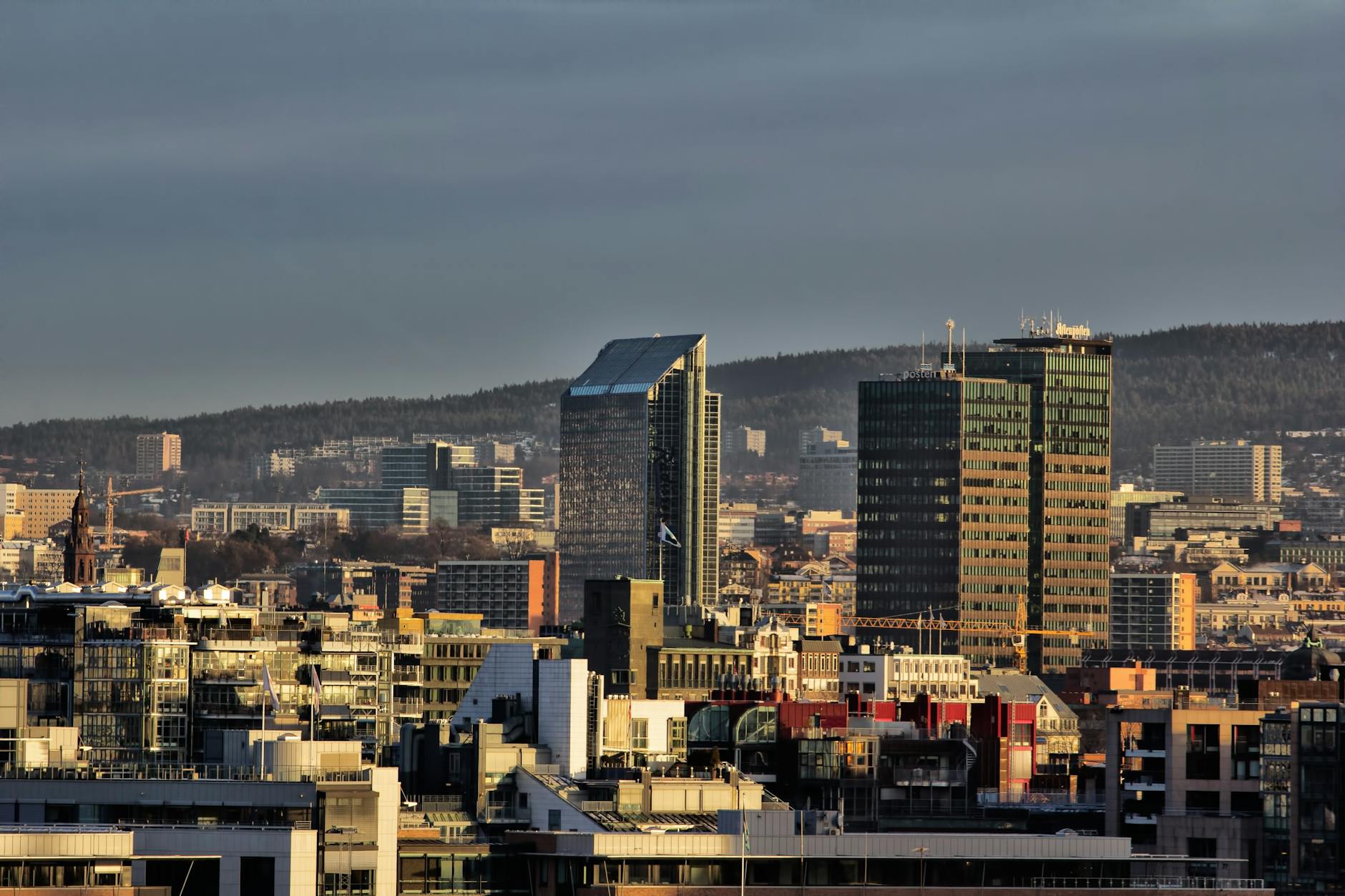 Oslo skyline at dusk with modern buildings