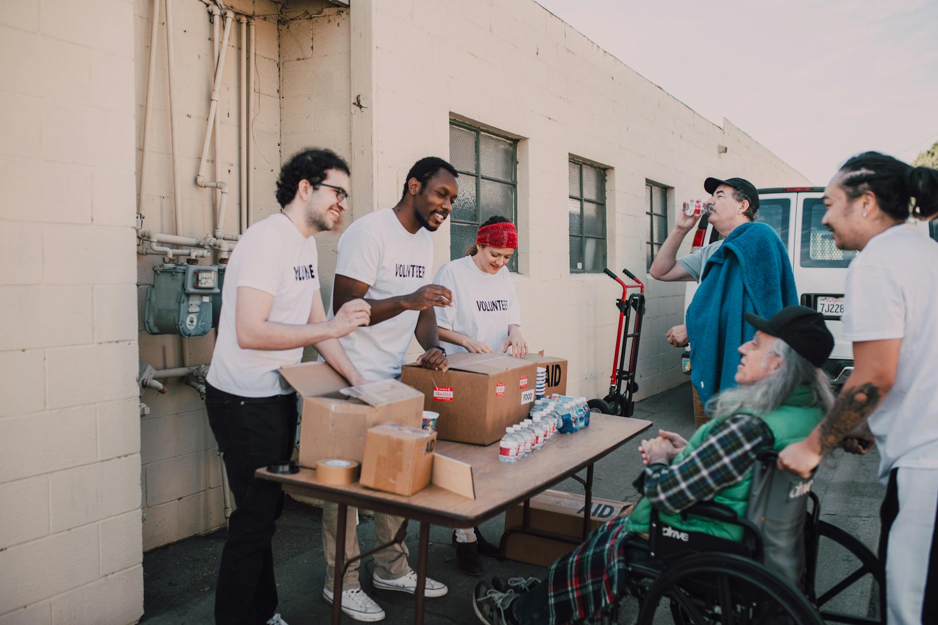 Volunteers providing aid outdoors