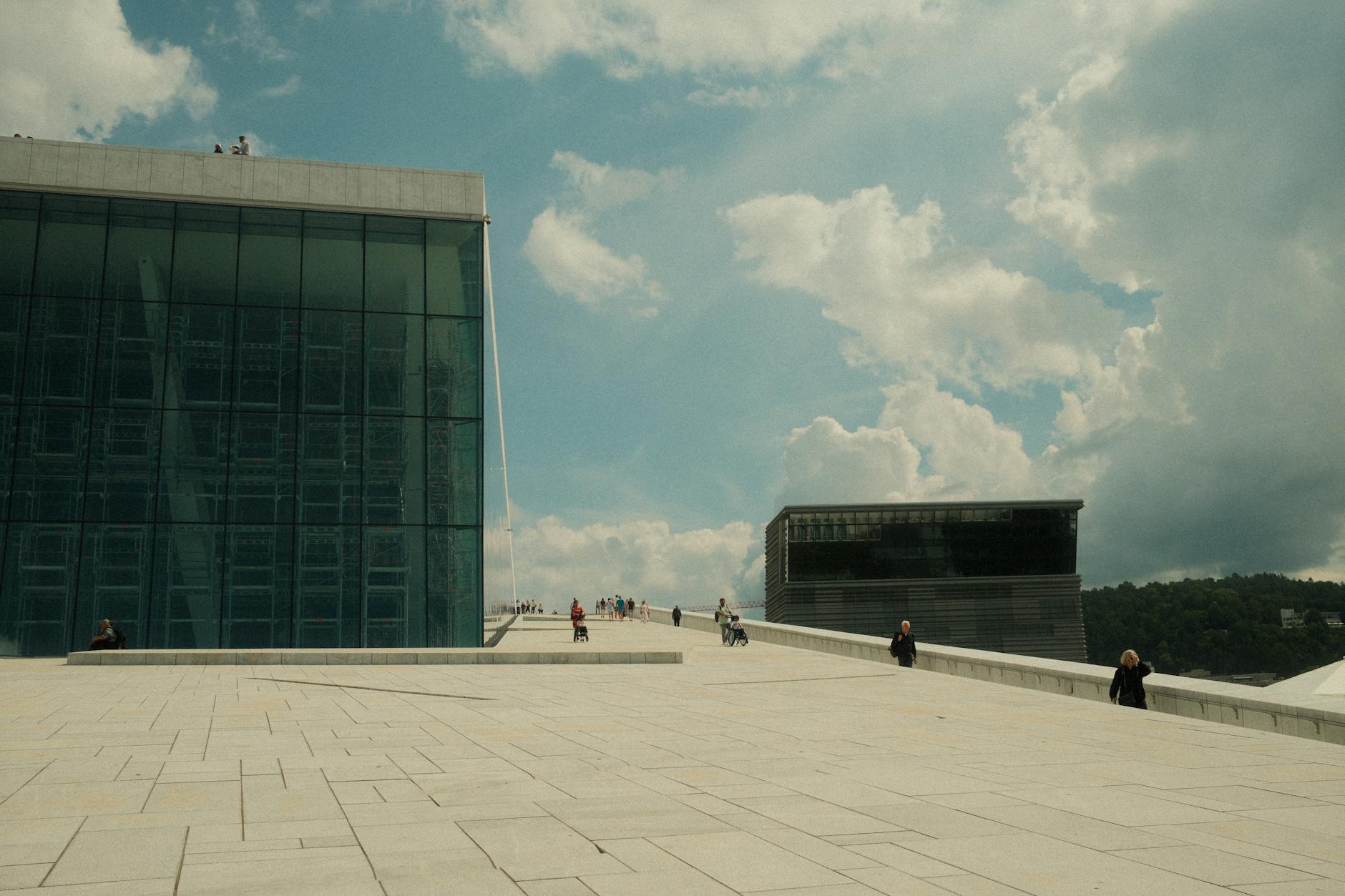 People on the sloped roof of Oslo Opera House