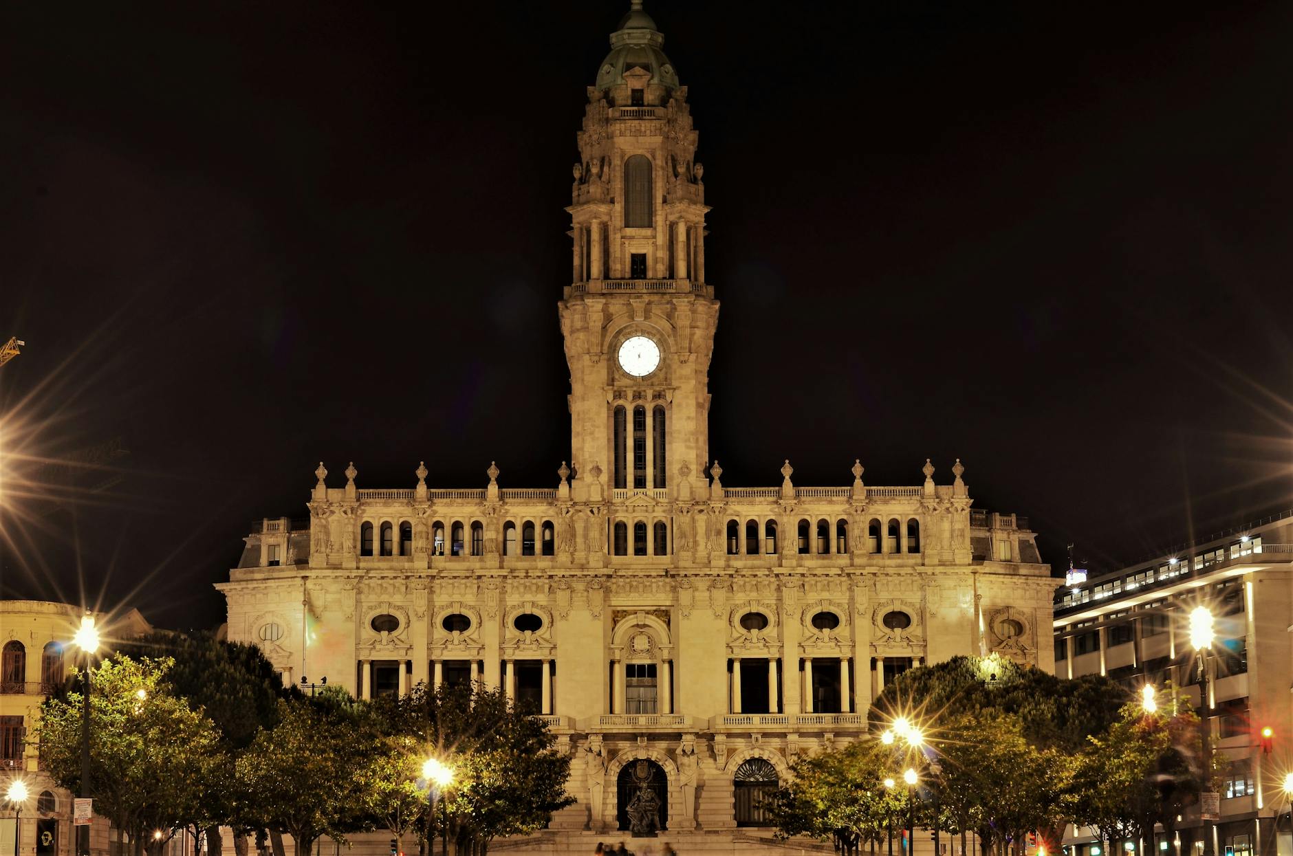 Illuminated Porto City Hall at night