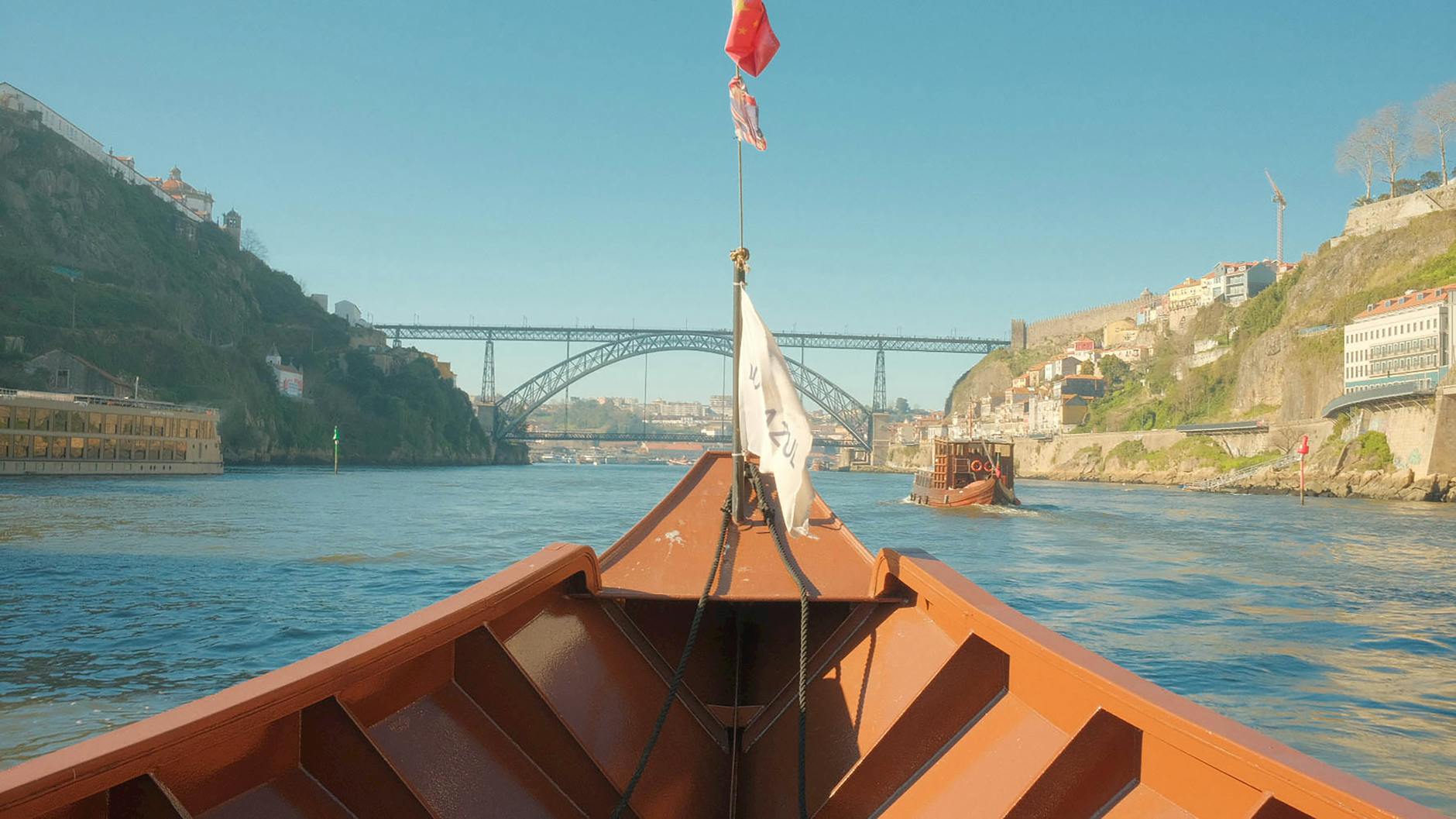 Boat ride on the Douro River with Dom Luis I Bridge in Porto