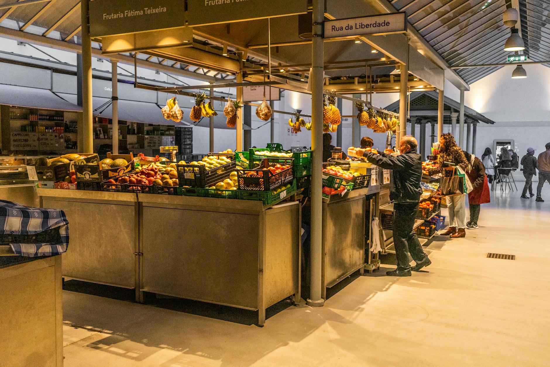 Indoor fruit market in Porto with local produce