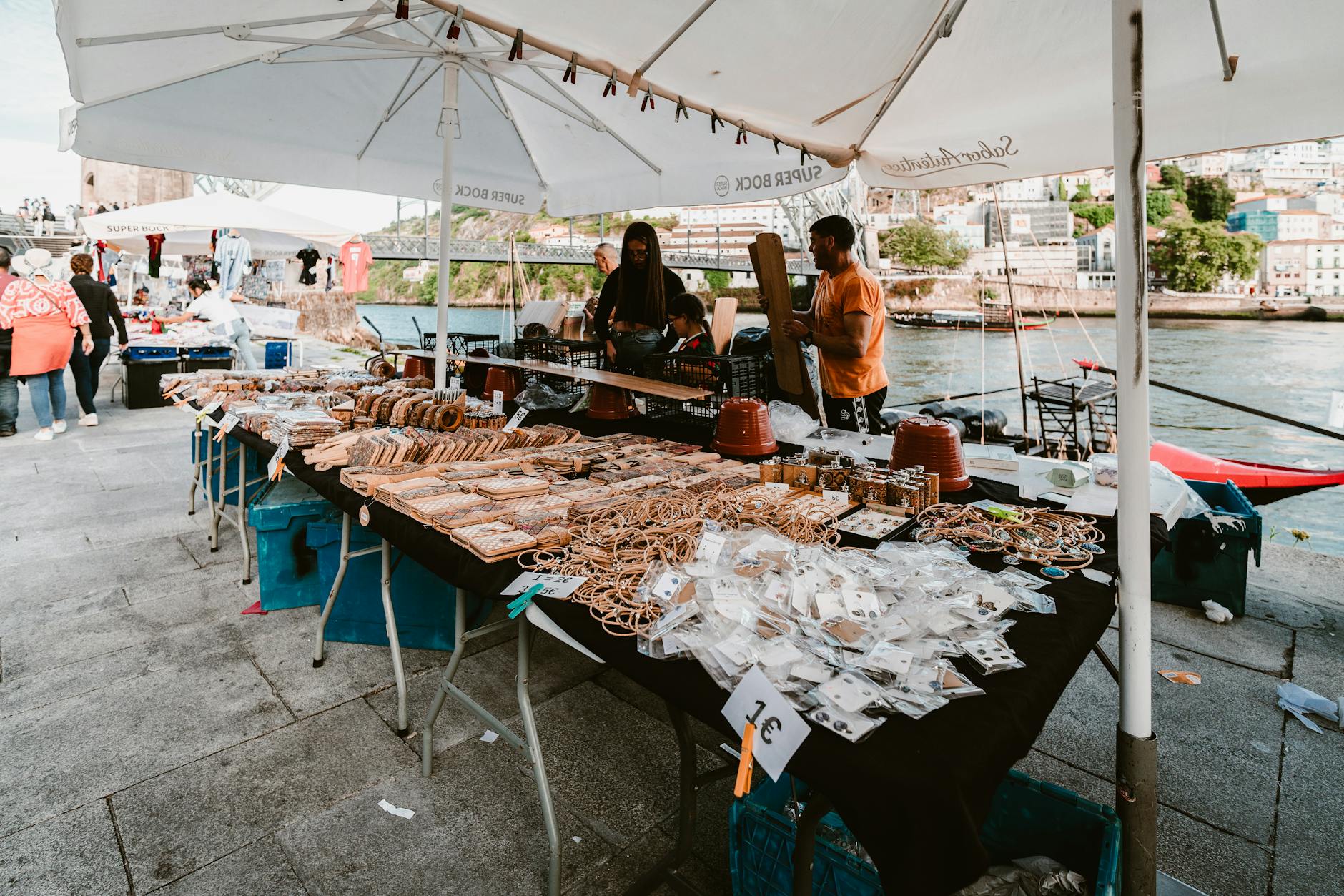 Open-air market along the Douro River in Porto
