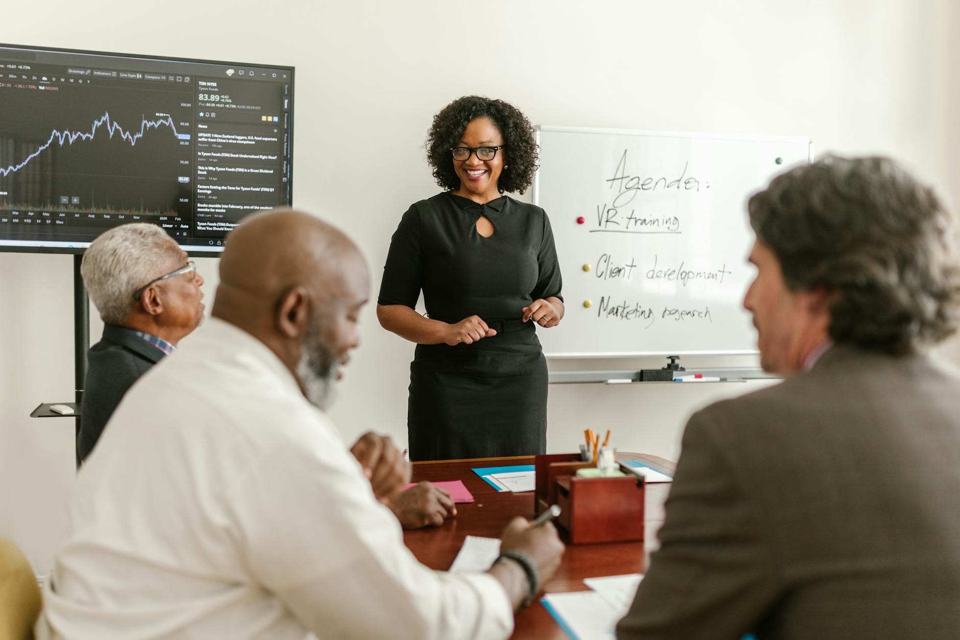 Professionals discussing business strategy during a meeting