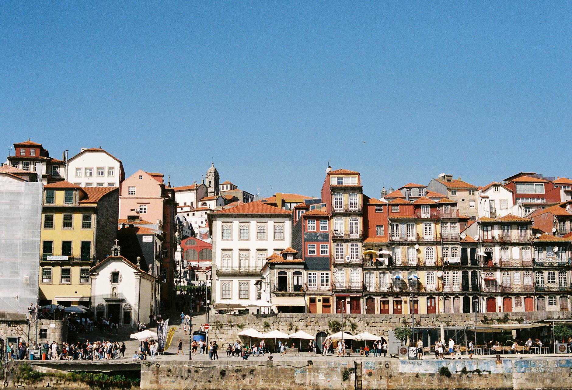Historic architecture along Porto's Ribeira waterfront