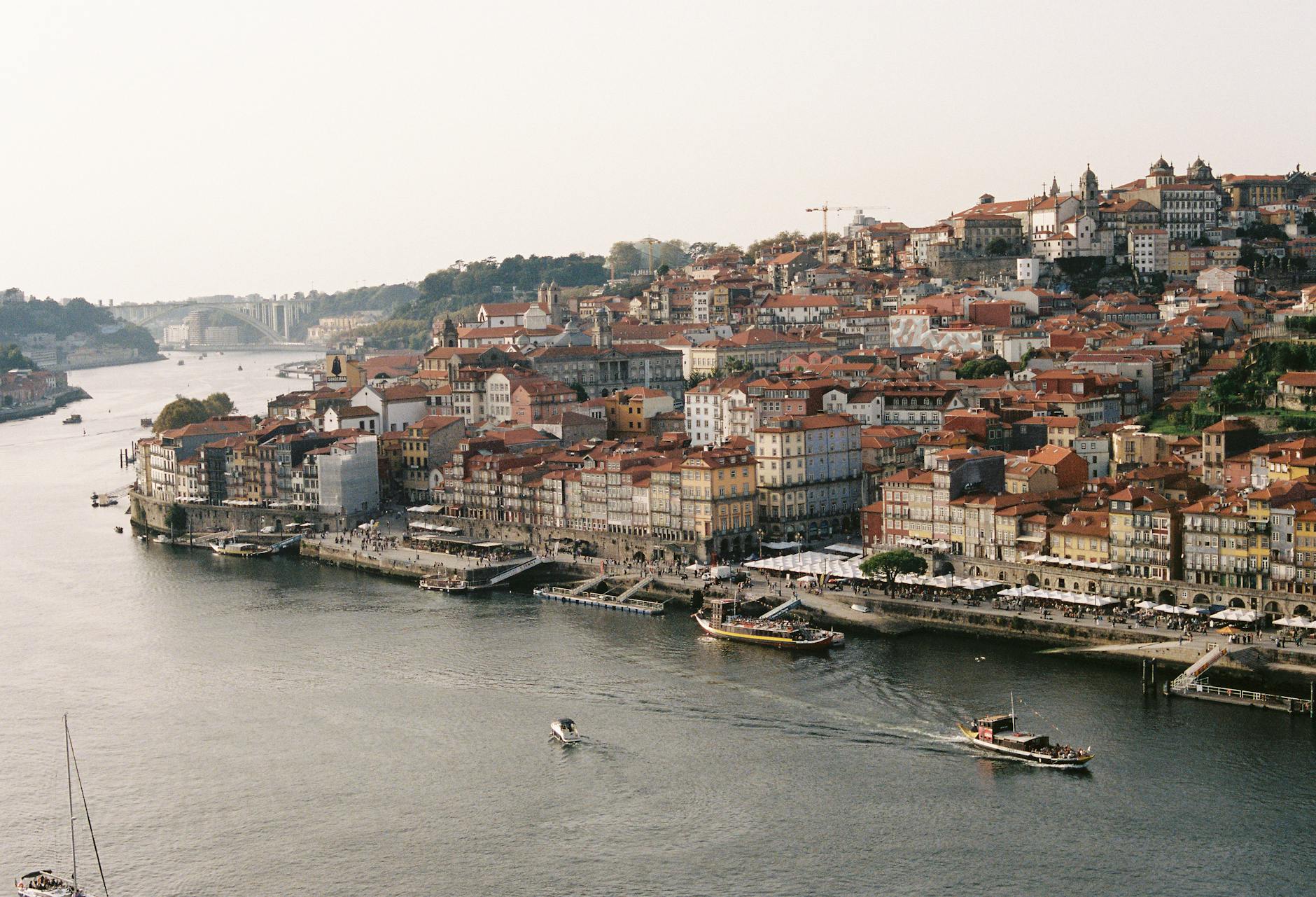 Aerial view of Porto's riverside and Douro River