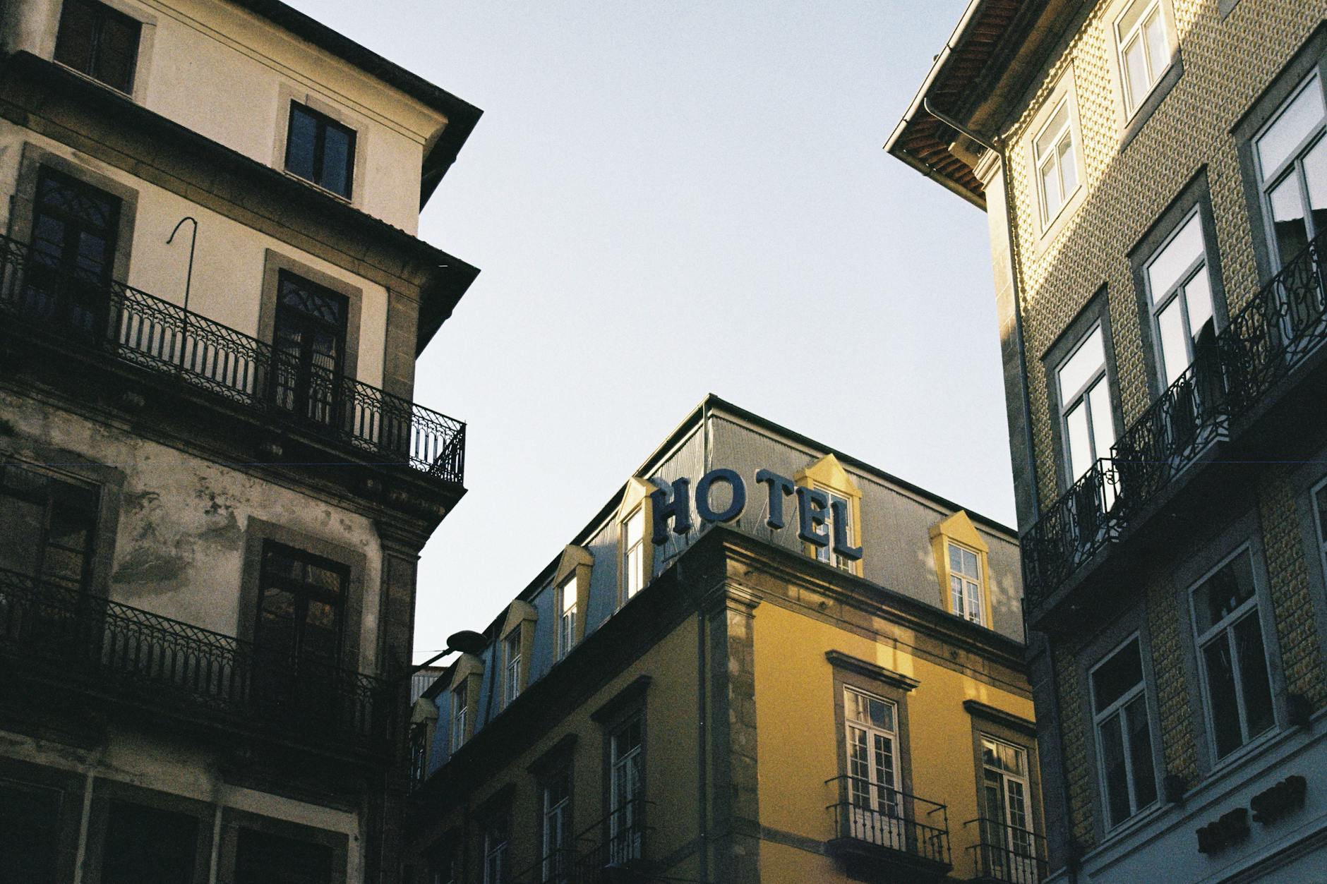 Charming hotel facade in Porto with classic city architecture