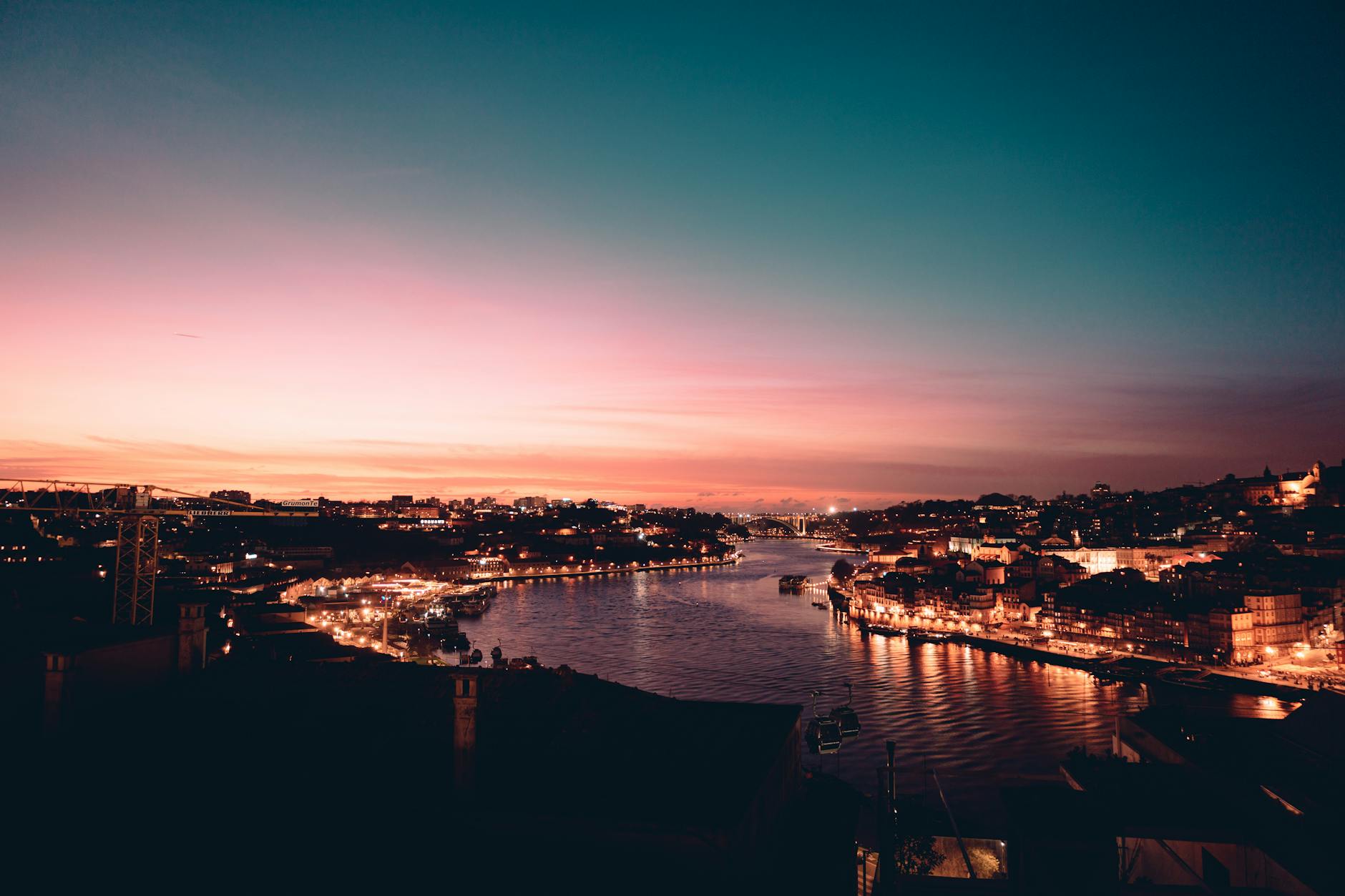 Twilight view of Porto and the Douro River