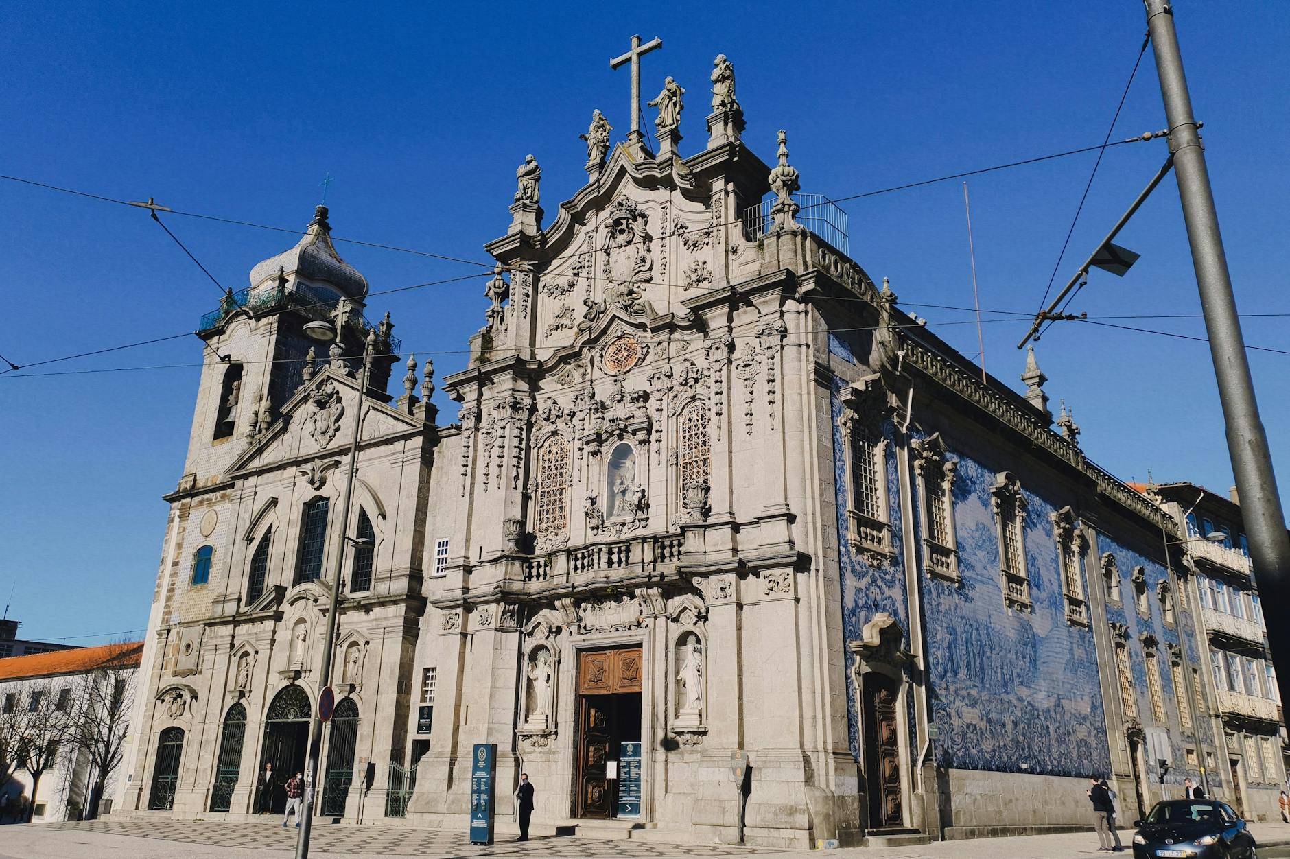 Baroque facade and blue tilework of Igreja do Carmo in Porto