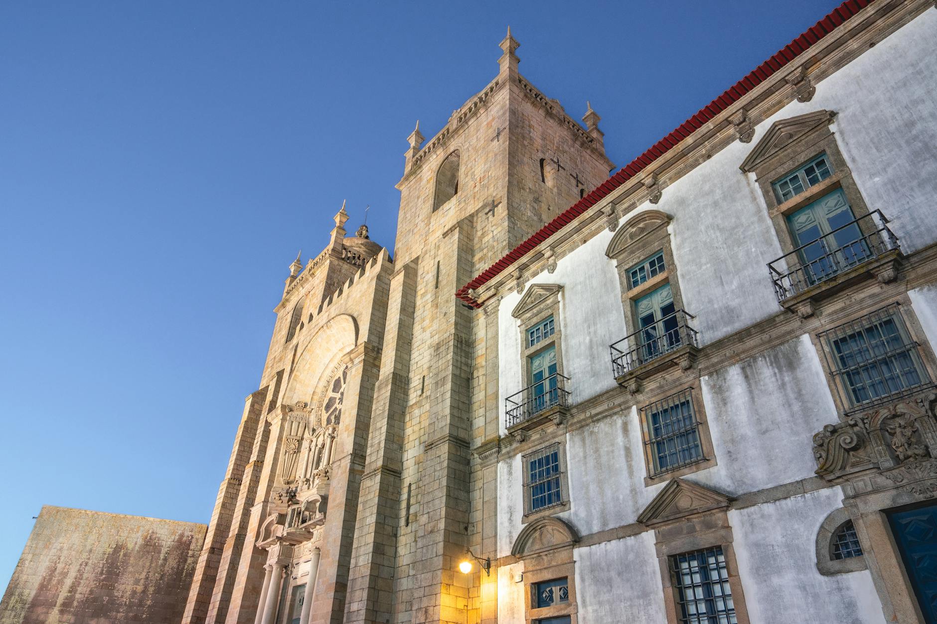 Historic cathedral architecture in Porto under a clear sky