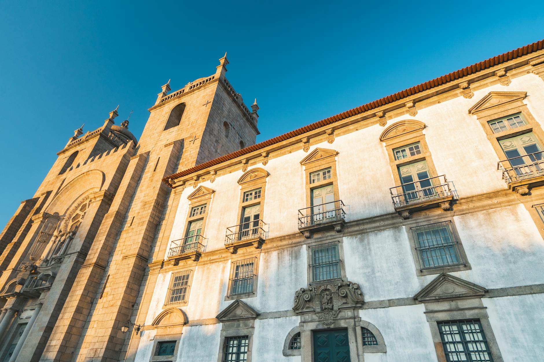 Porto Cathedral exterior in warm evening light