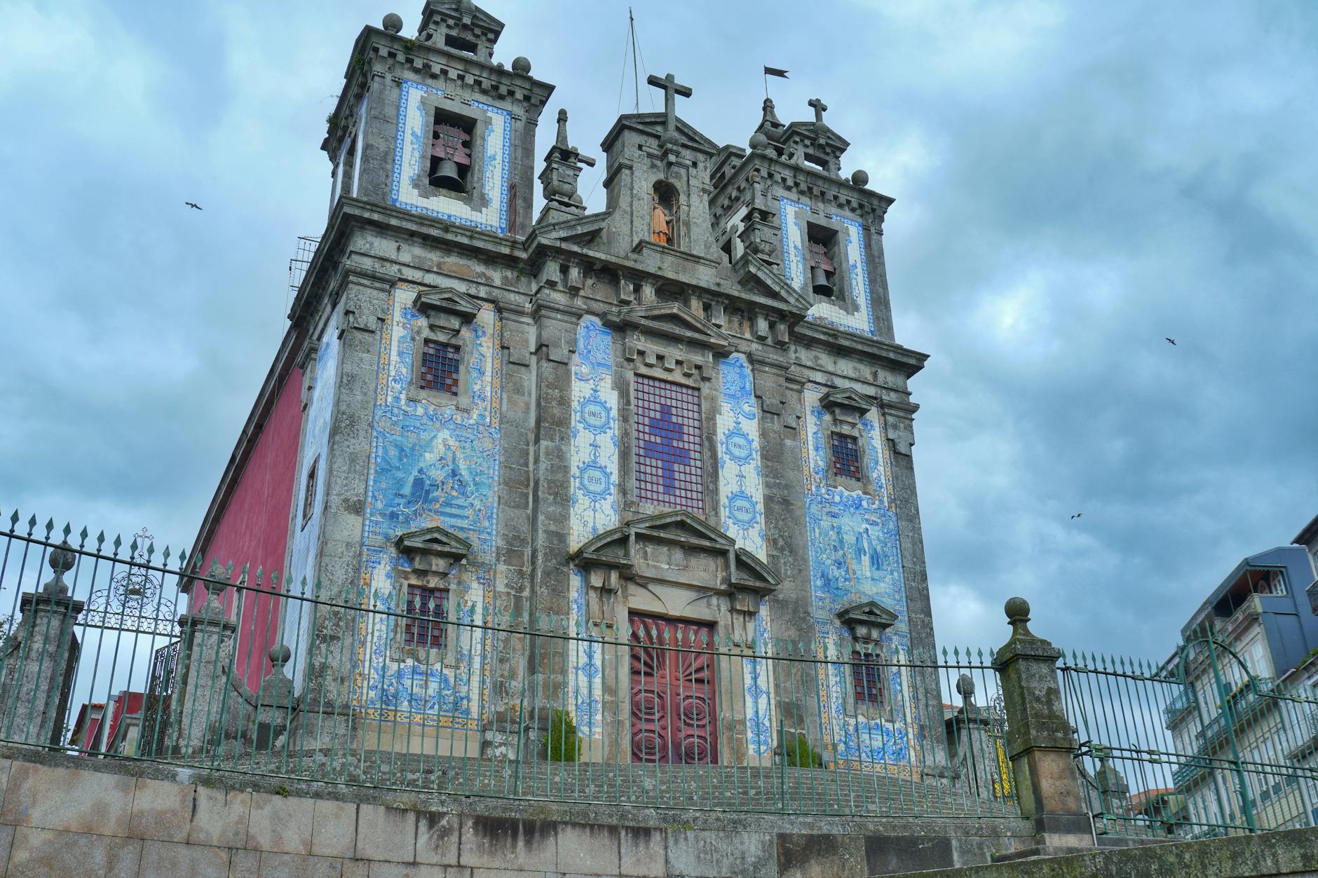 Historic Porto church with blue tile details