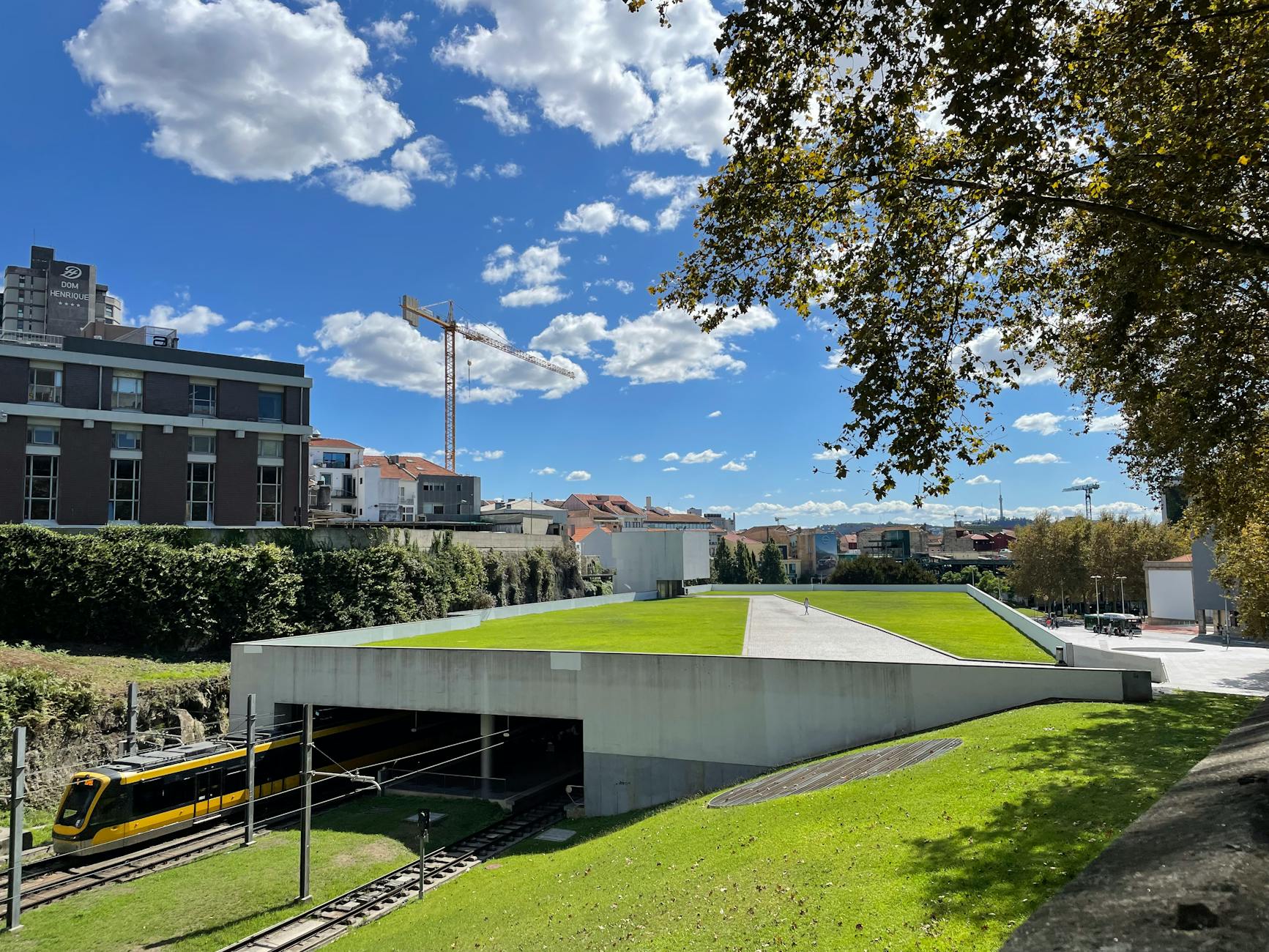 Modern train station in Porto with greenery and contemporary architecture