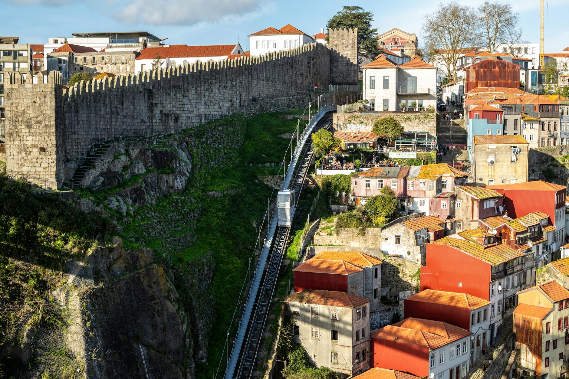 Guindais Funicular and medieval walls in Porto
