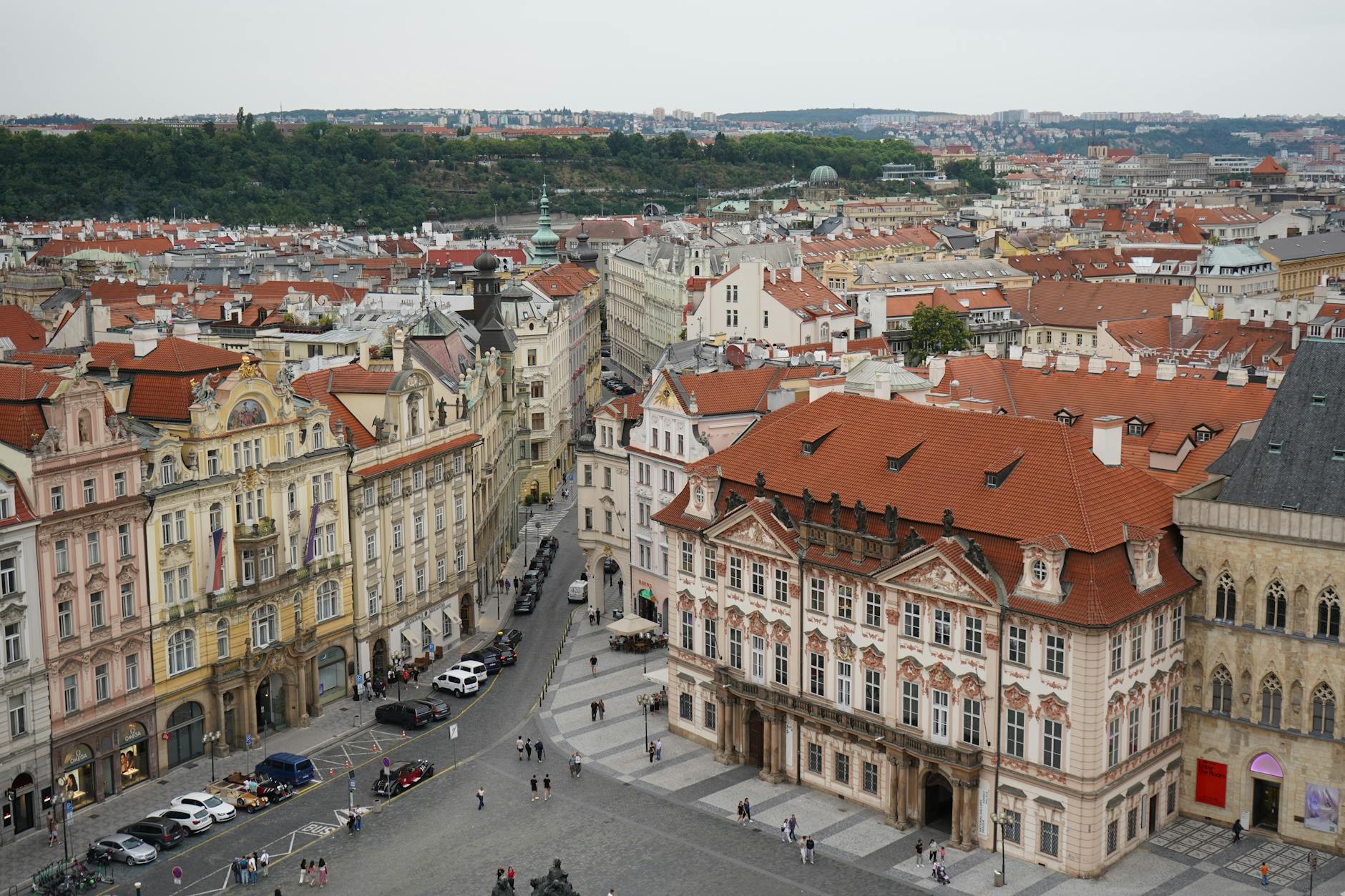 Aerial view of Prague's historic center and streets