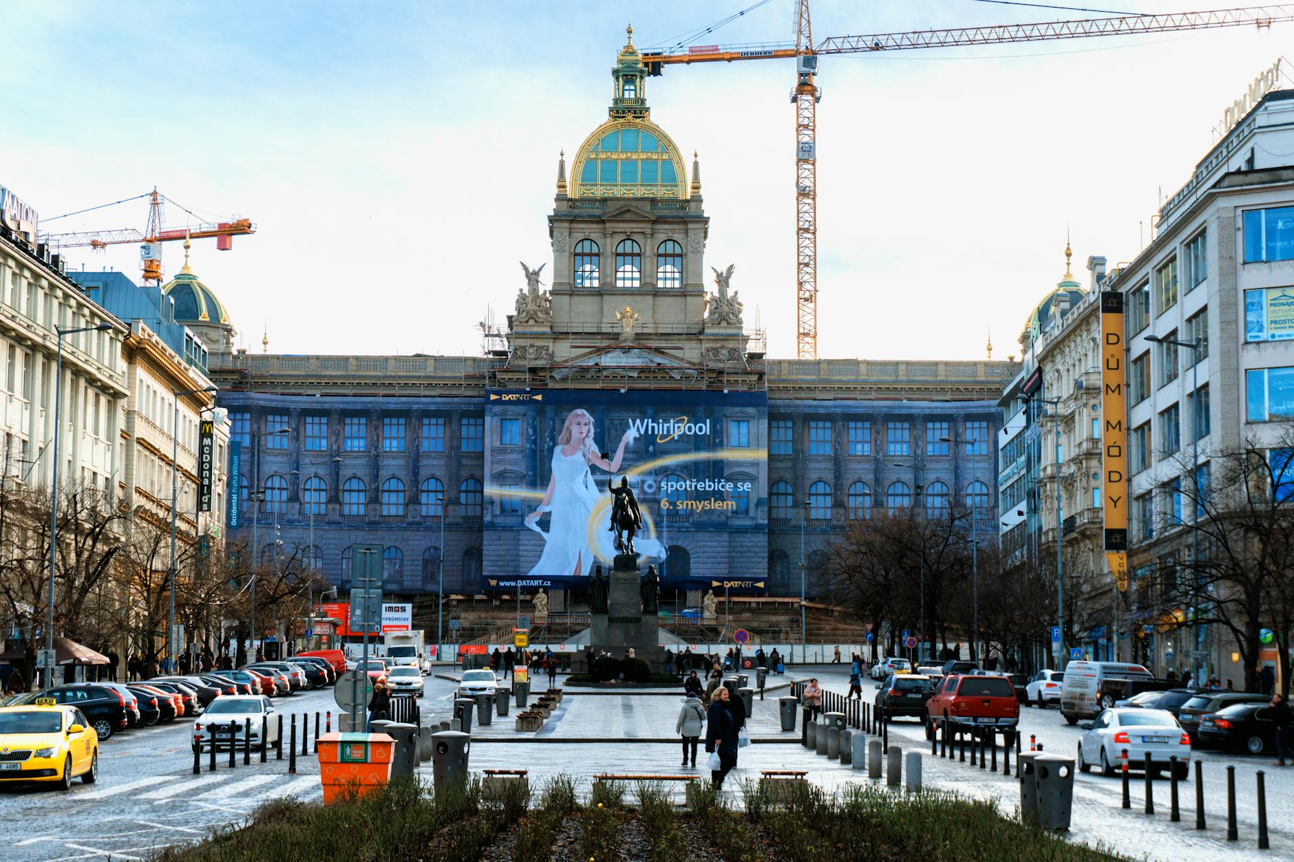 Wenceslas Square in Prague with historic architecture and city life