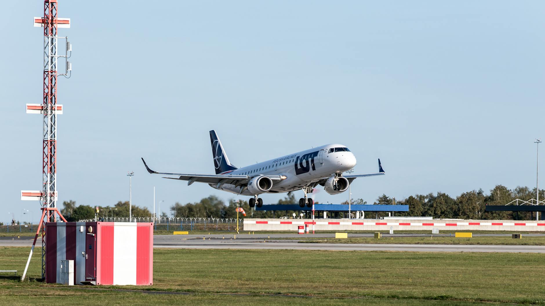 LOT Polish Airlines aircraft taking off from Prague airport