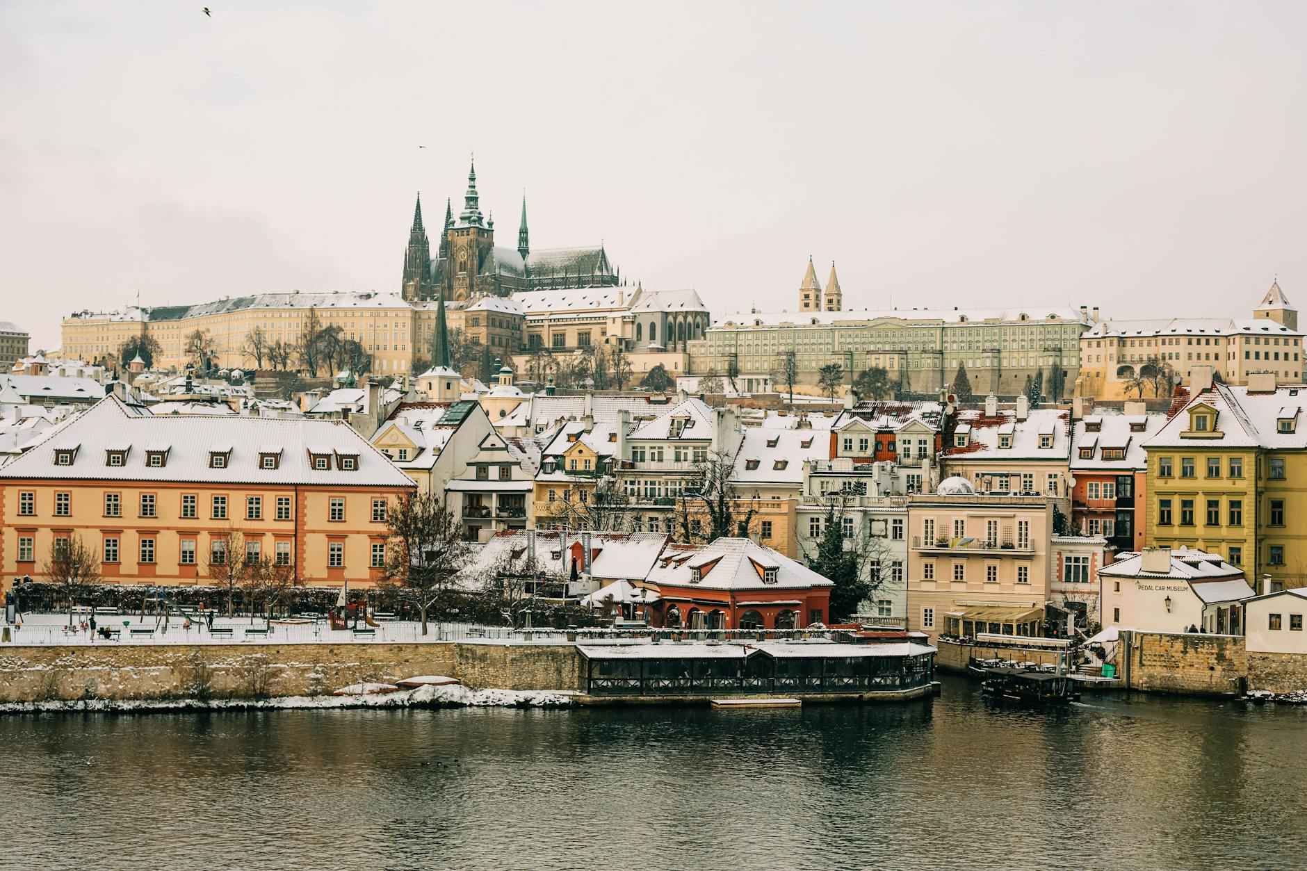 Winter view of Prague Castle and the Vltava River