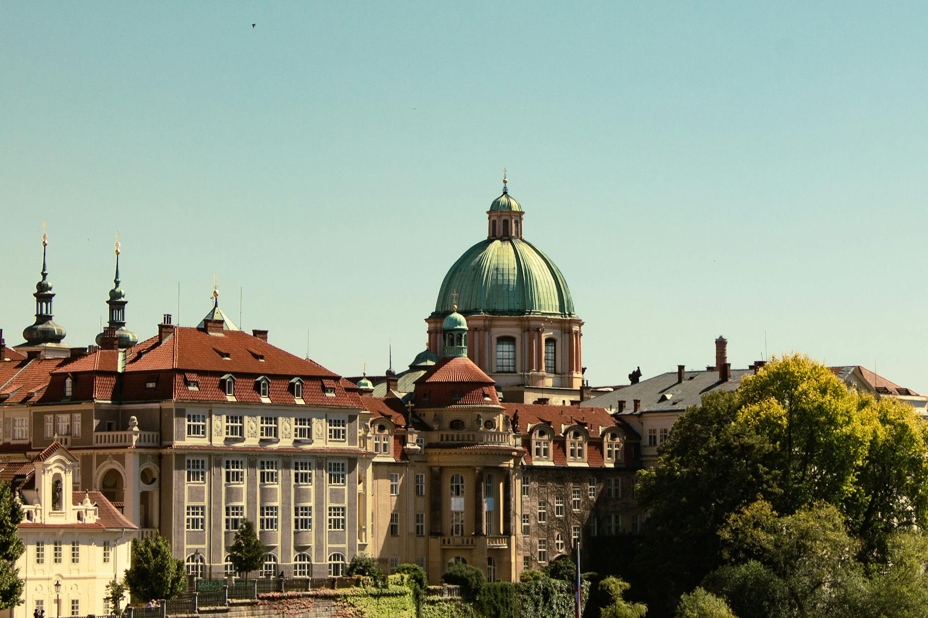 Prague cityscape with historic domed rooftops