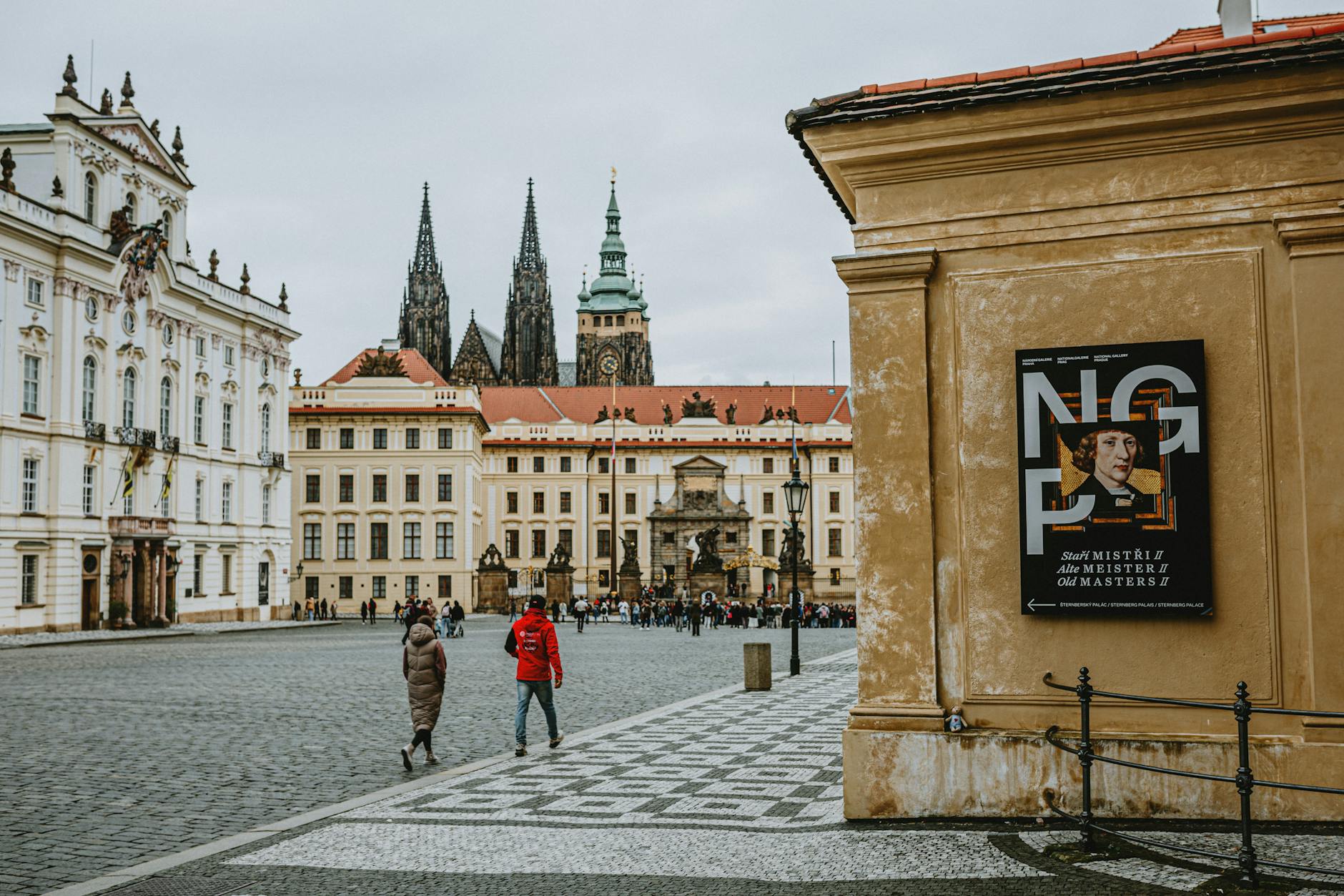 Prague Castle and Saint Vitus Cathedral under a cloudy sky
