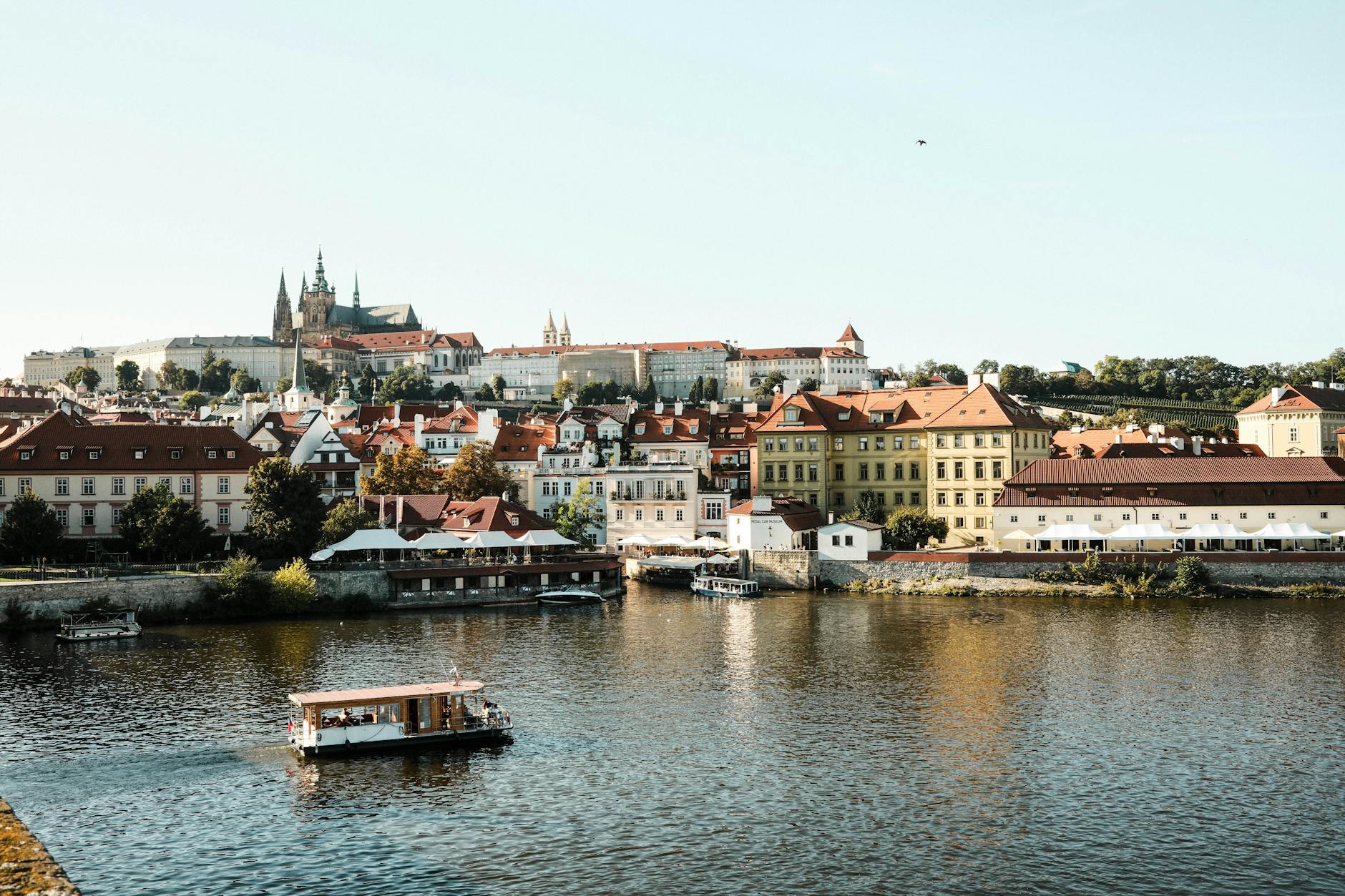 Prague Castle and Vltava River on a clear day