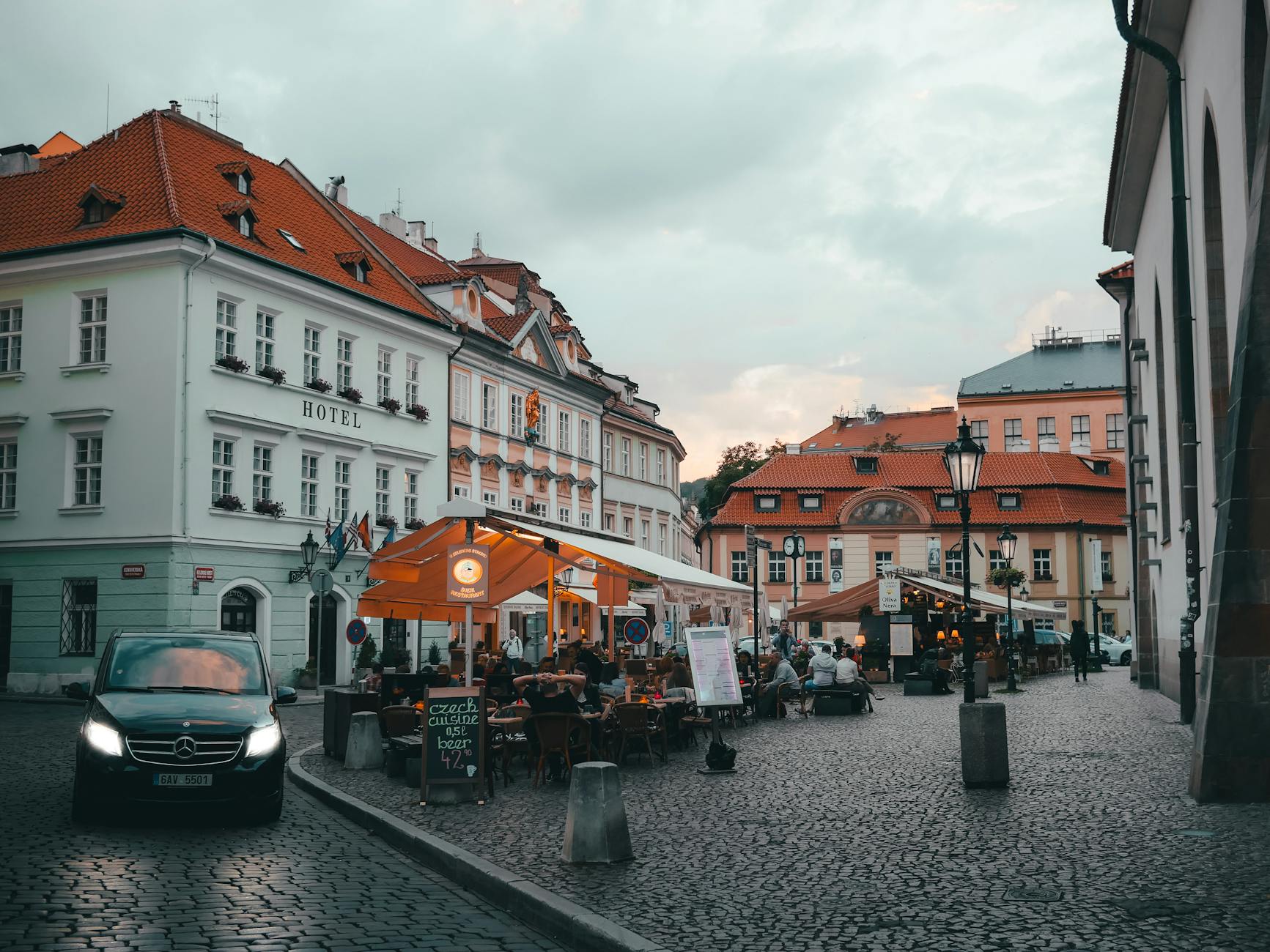 Evening cafe corner in Old Town Prague