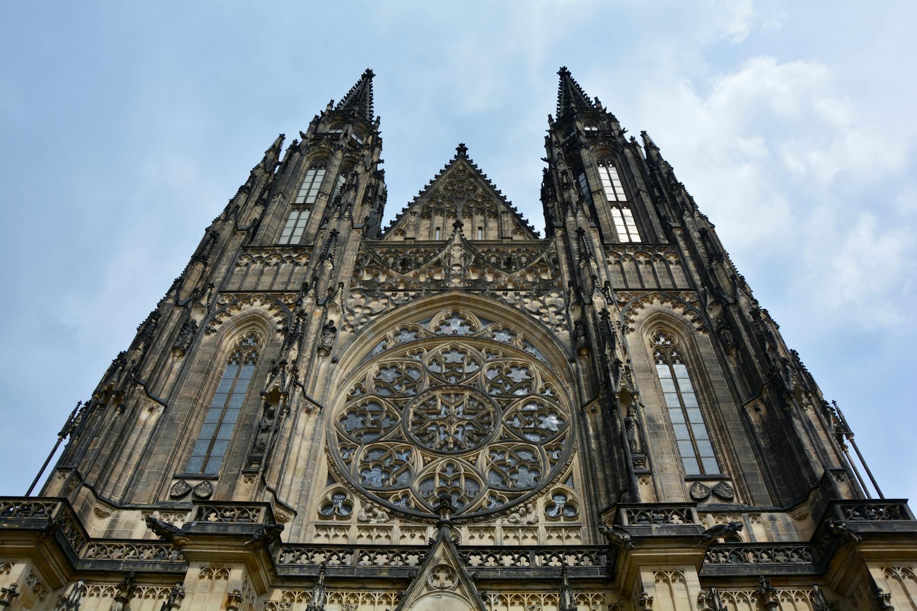 Gothic facade of St. Vitus Cathedral in Prague