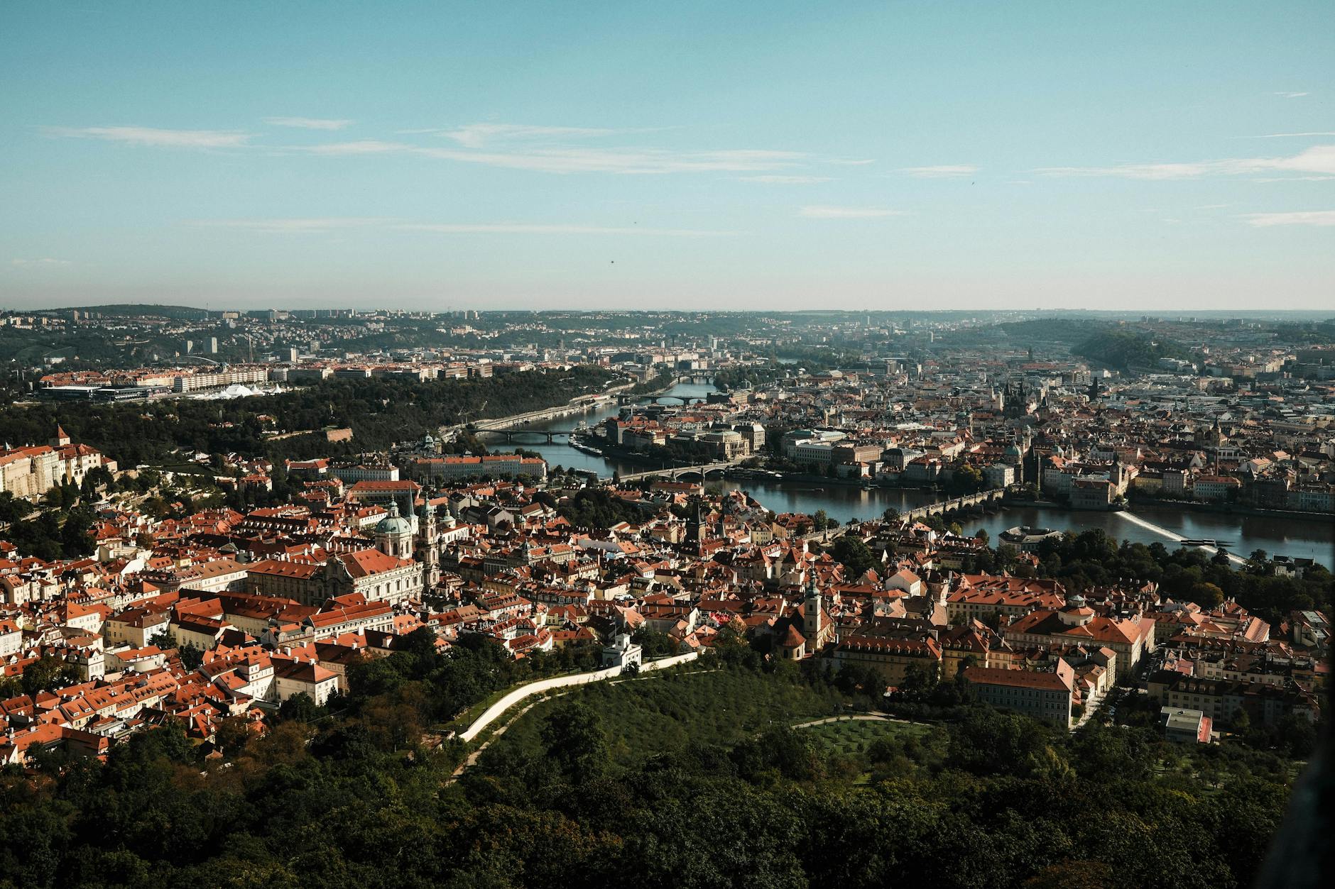 Charles Bridge and the Vltava River seen from above