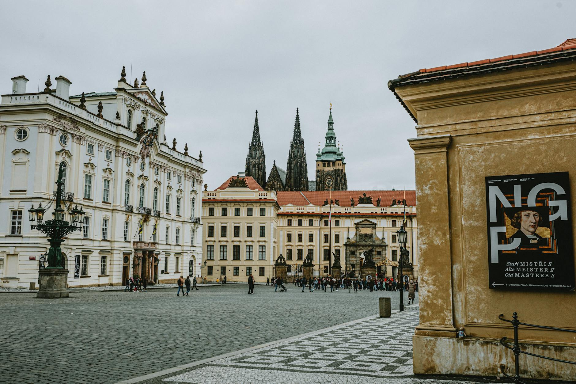 Prague Castle and Gothic cathedral spires above the city
