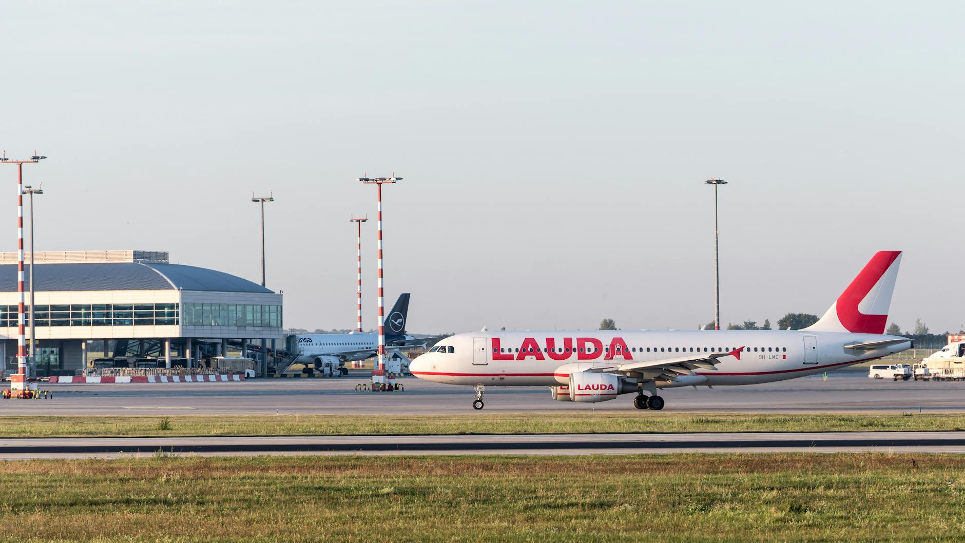 Aircraft waiting on the runway at Prague Airport