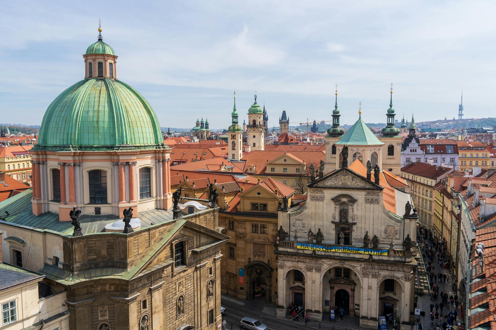 St Francis of Assisi Church in Prague with surrounding cityscape