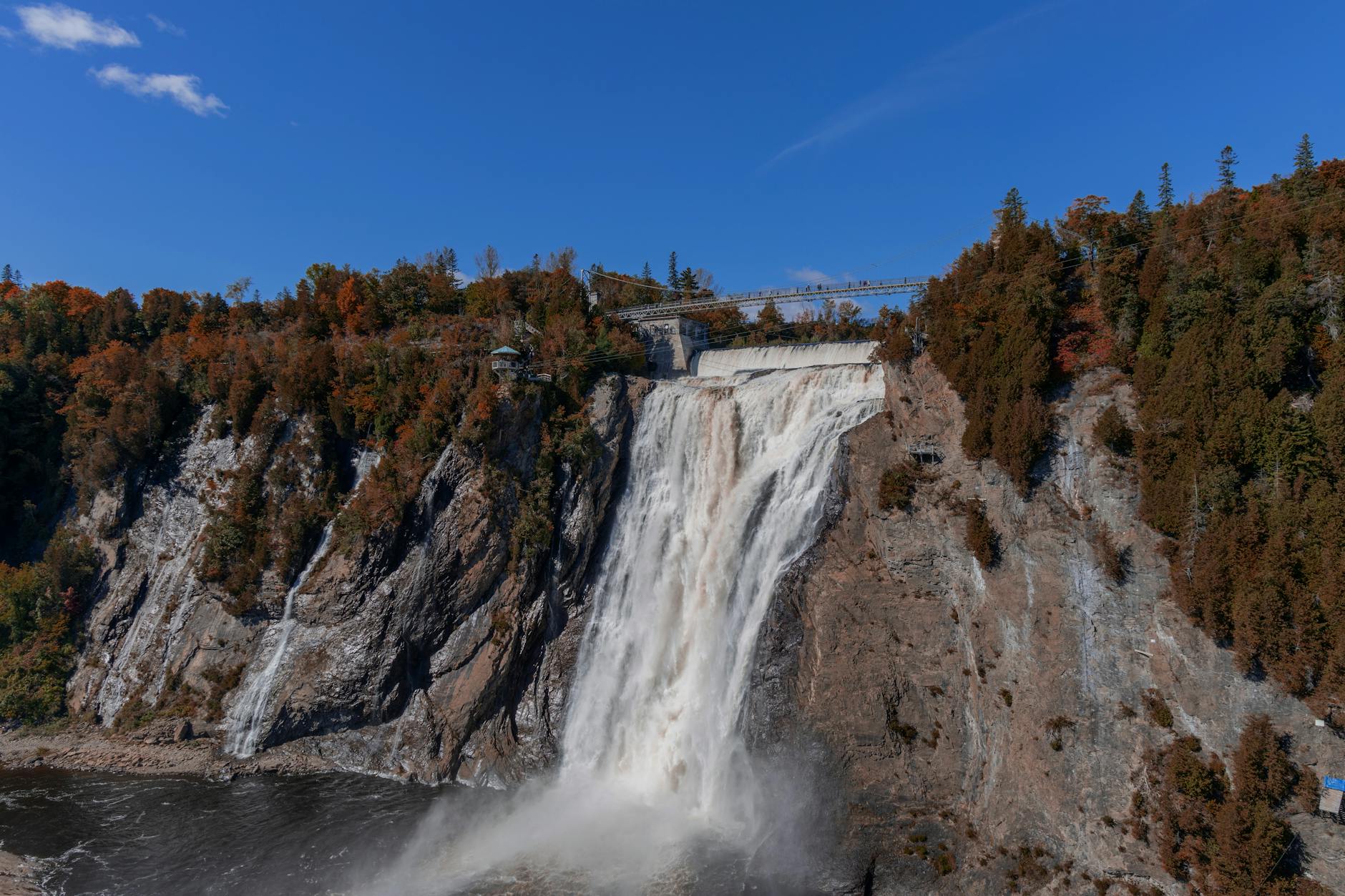 Montmorency Falls in Quebec City with autumn foliage