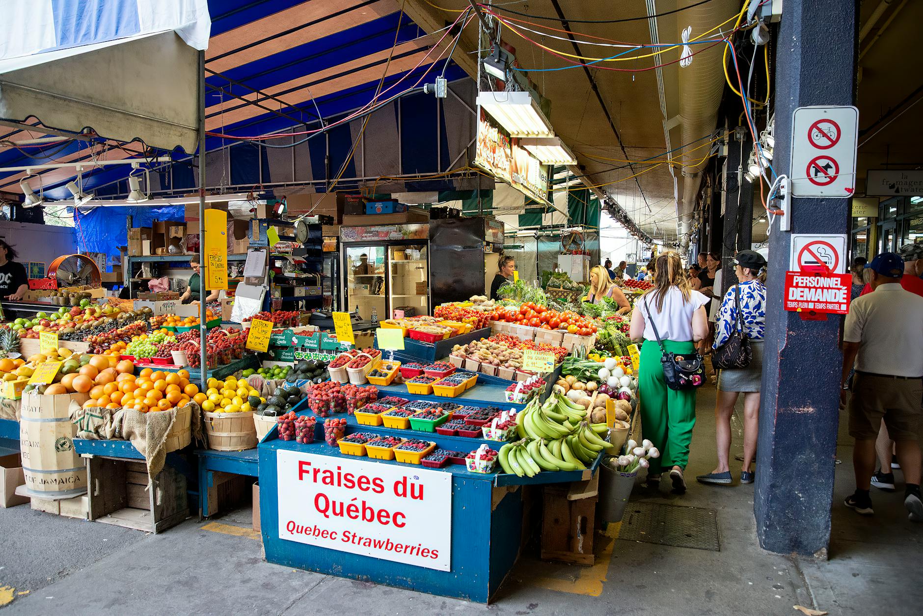 Street market with fresh fruits and vegetables in Quebec City