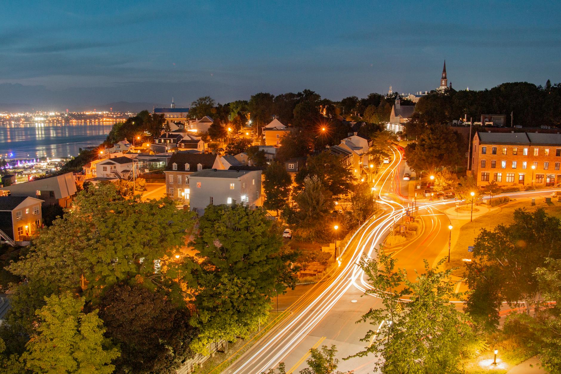 Night scene in Levis with city lights
