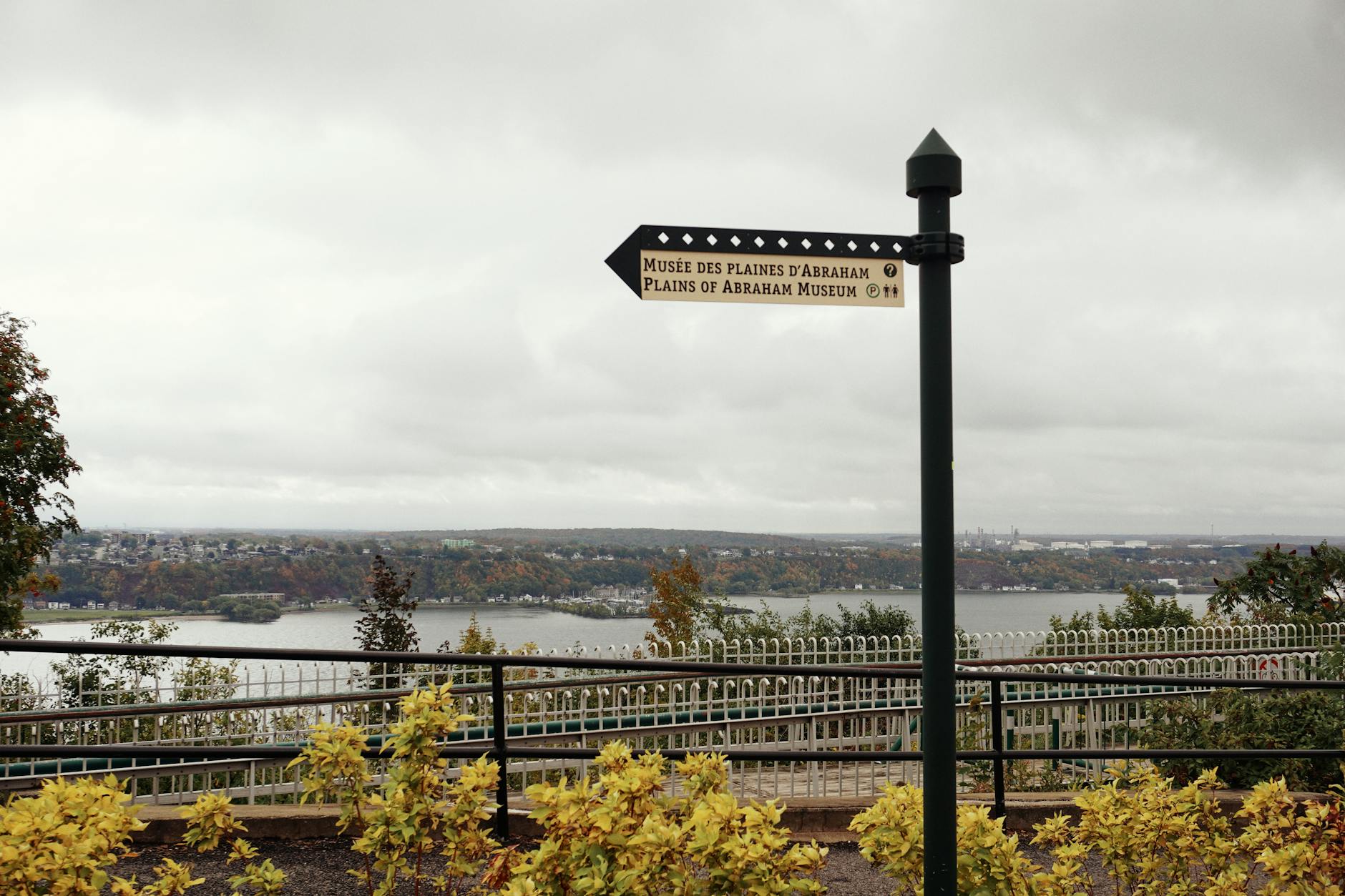 Plains of Abraham directional sign in autumn in Quebec City