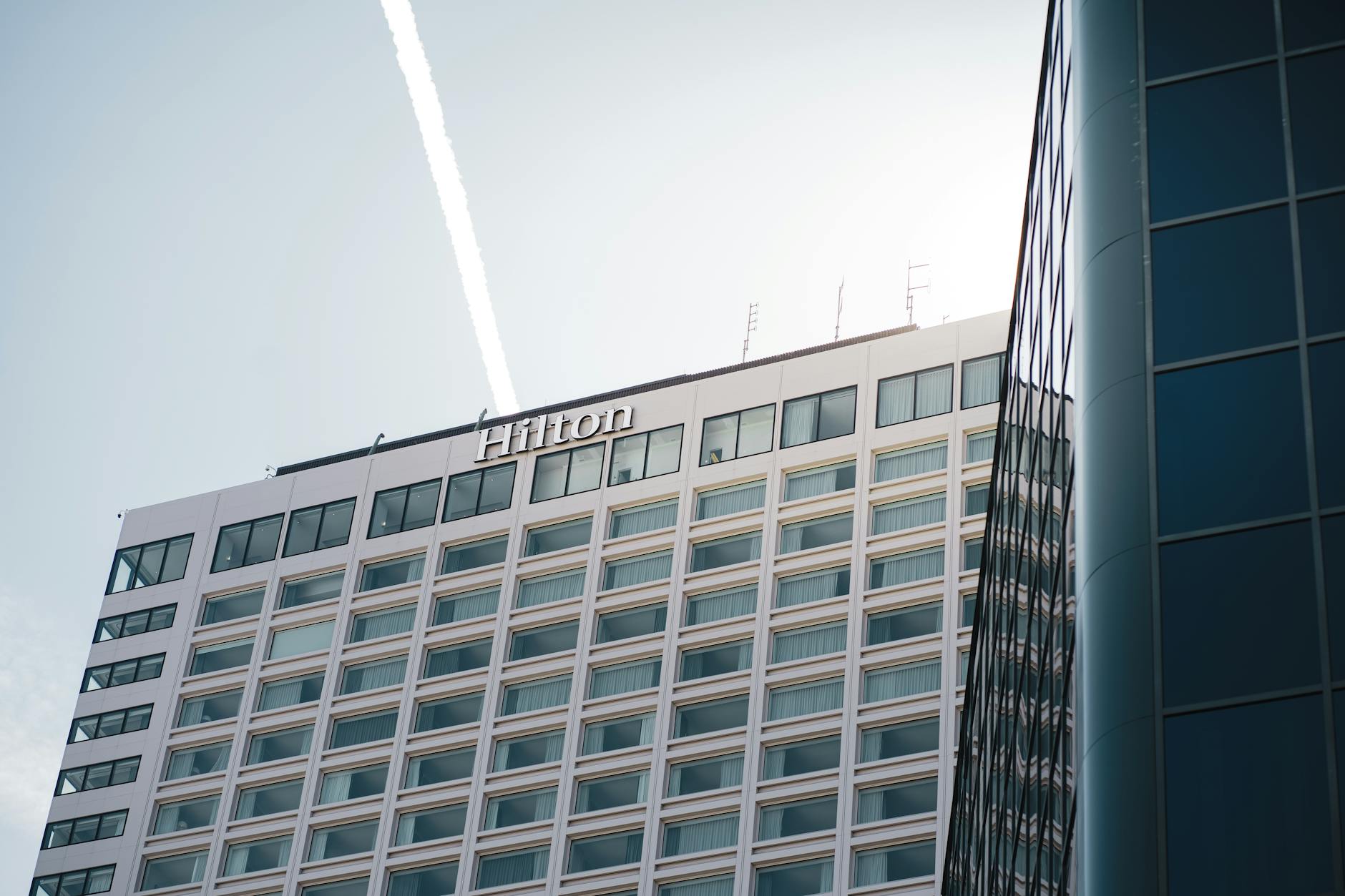 Modern Hilton Hotel building in Quebec City under clear sky