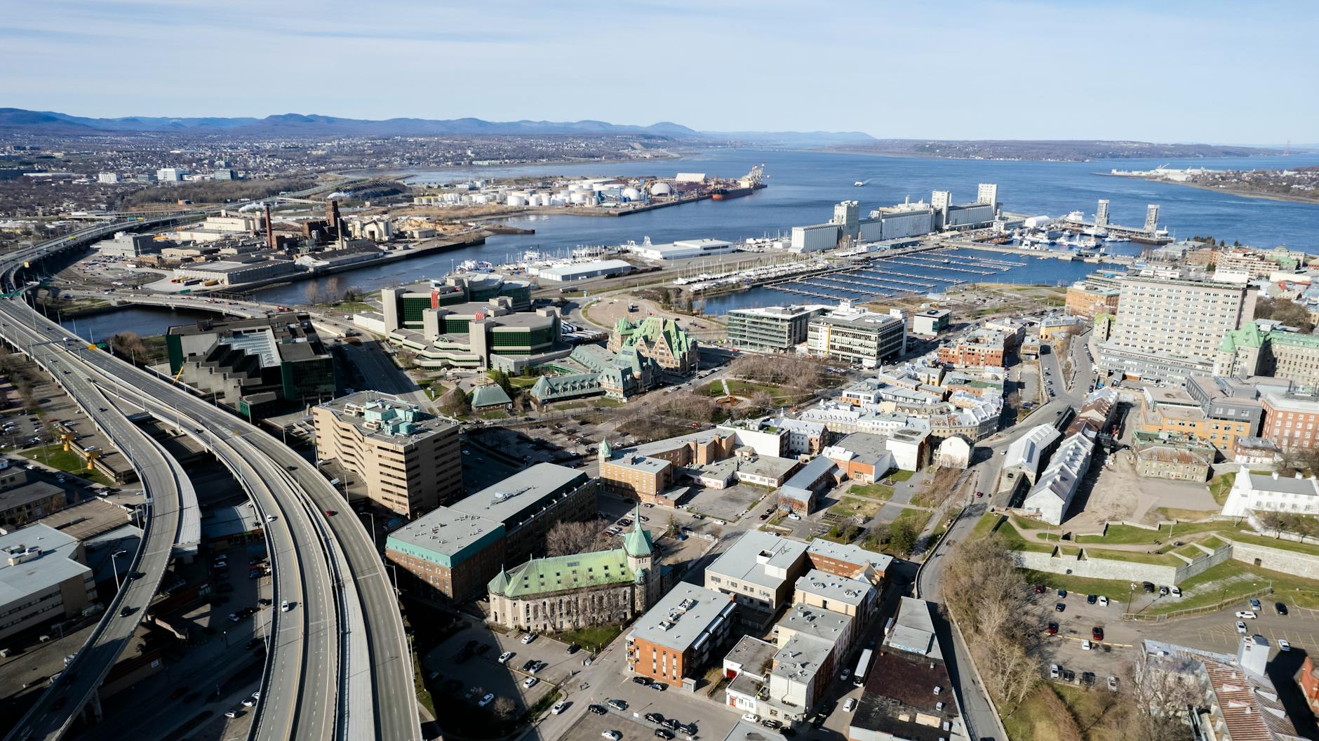 Quebec City skyline with the St. Lawrence River and harbor