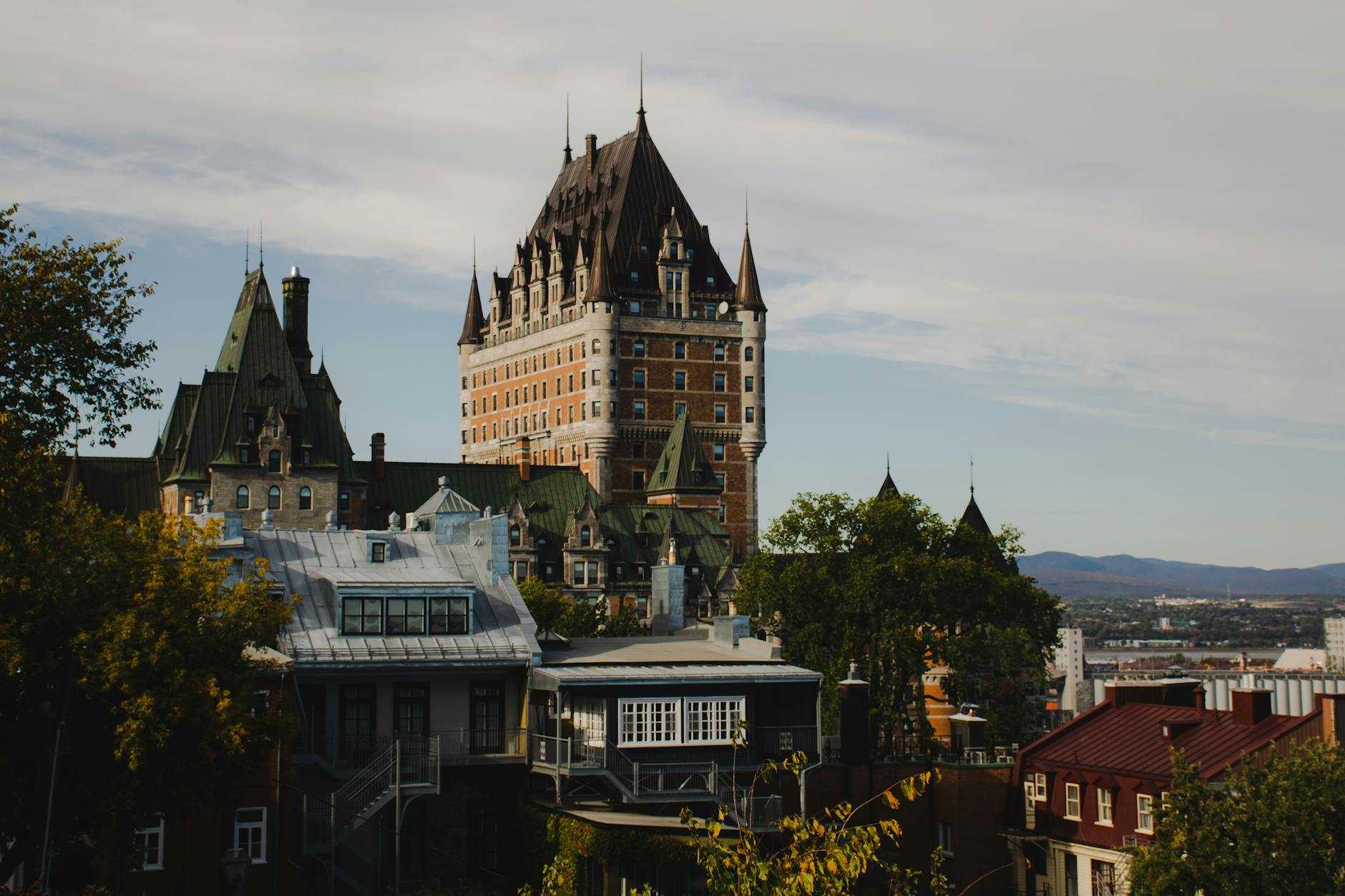 Chateau Frontenac above historic Quebec City under a clear sky
