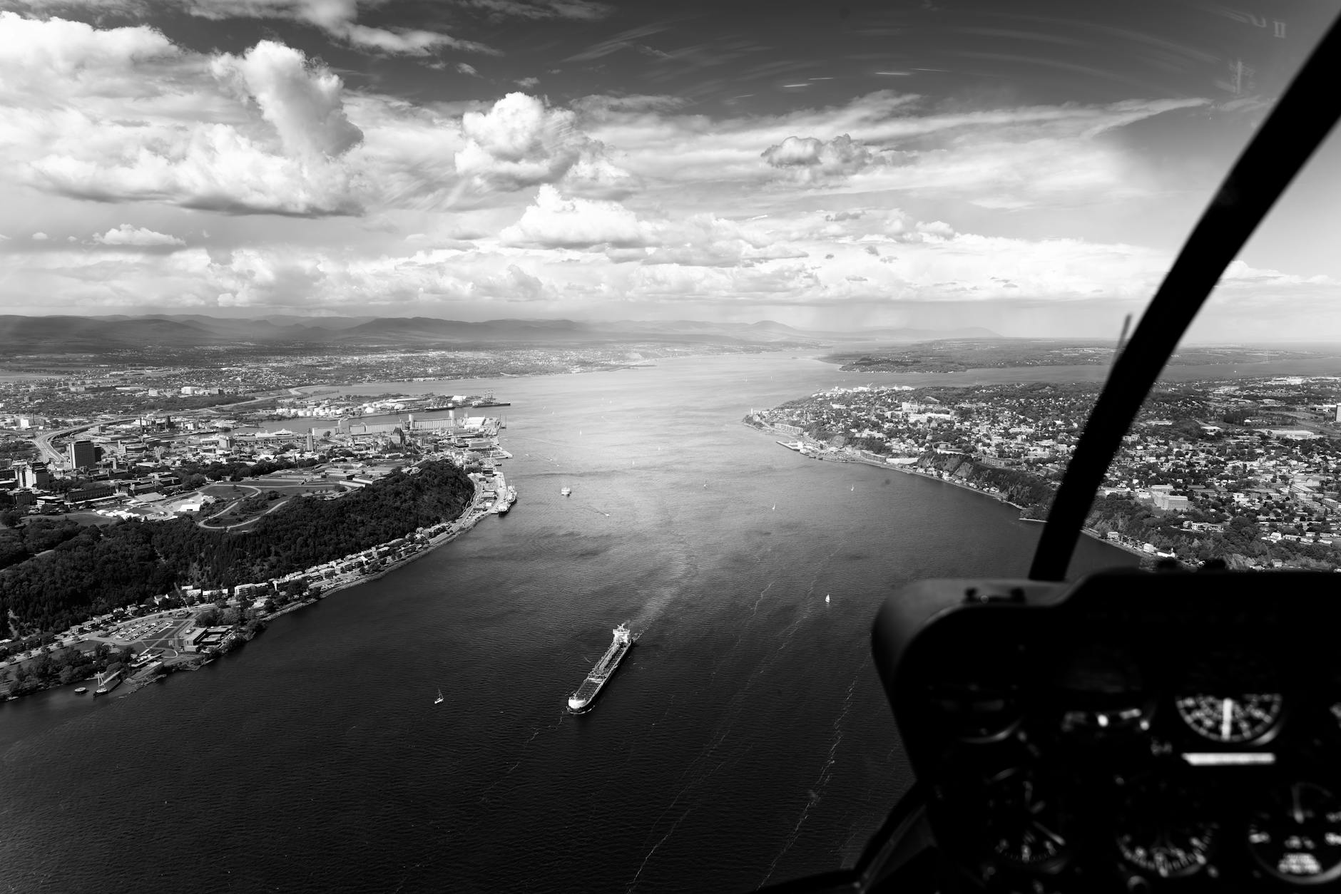 Aerial view of the St. Lawrence River in Quebec