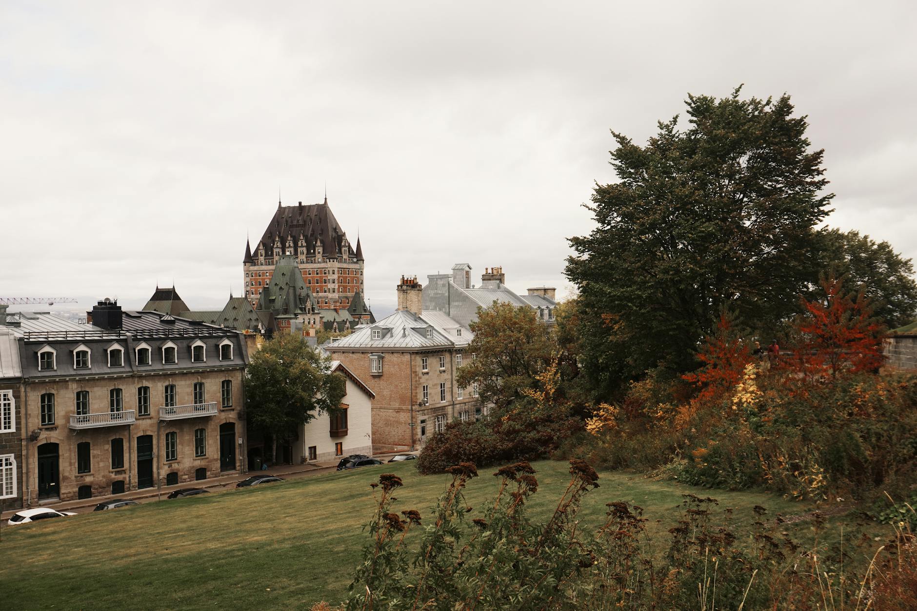 Quebec City architecture and autumn trees