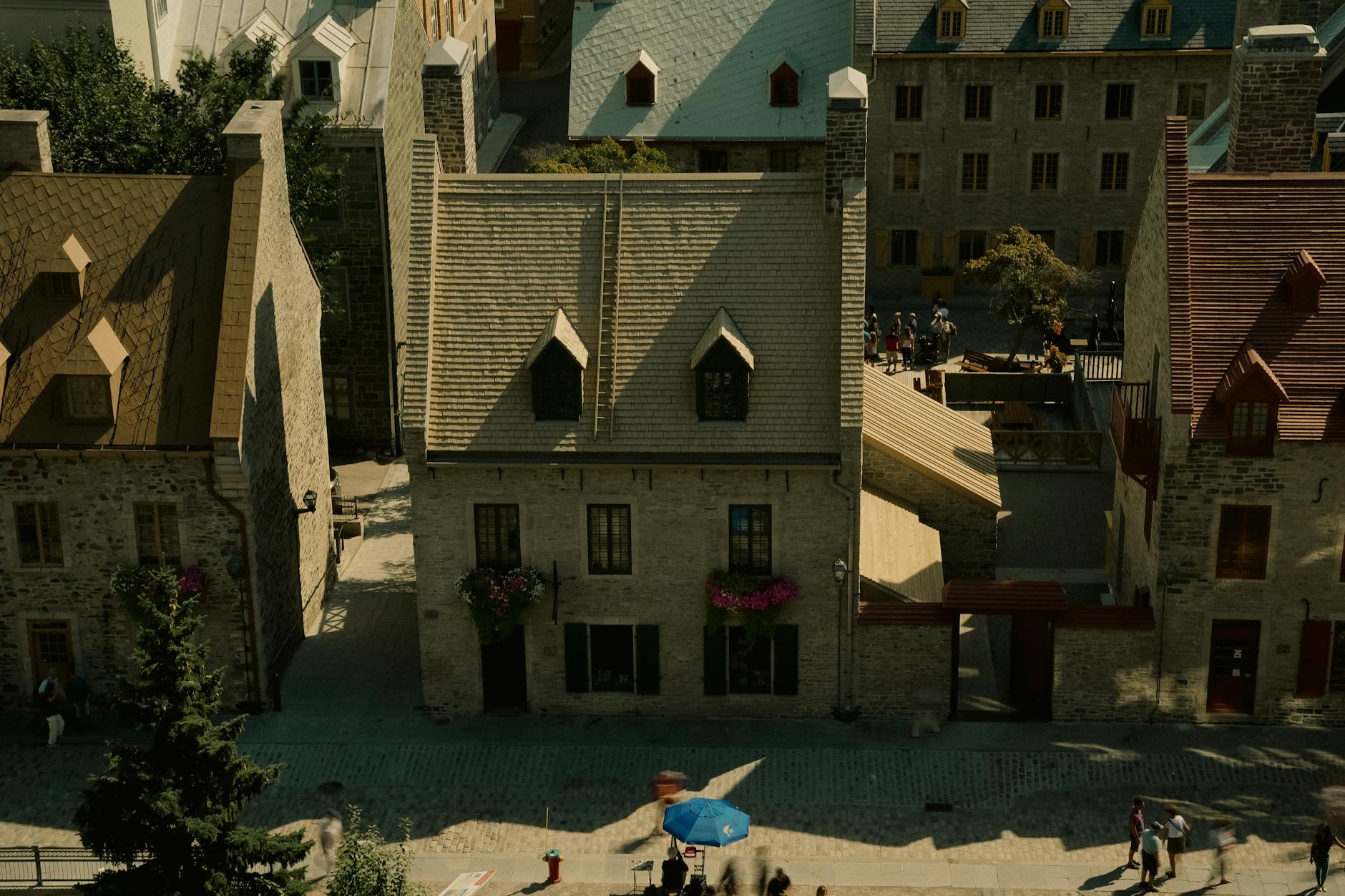 Aerial view of Place Royale and historic houses in Quebec City