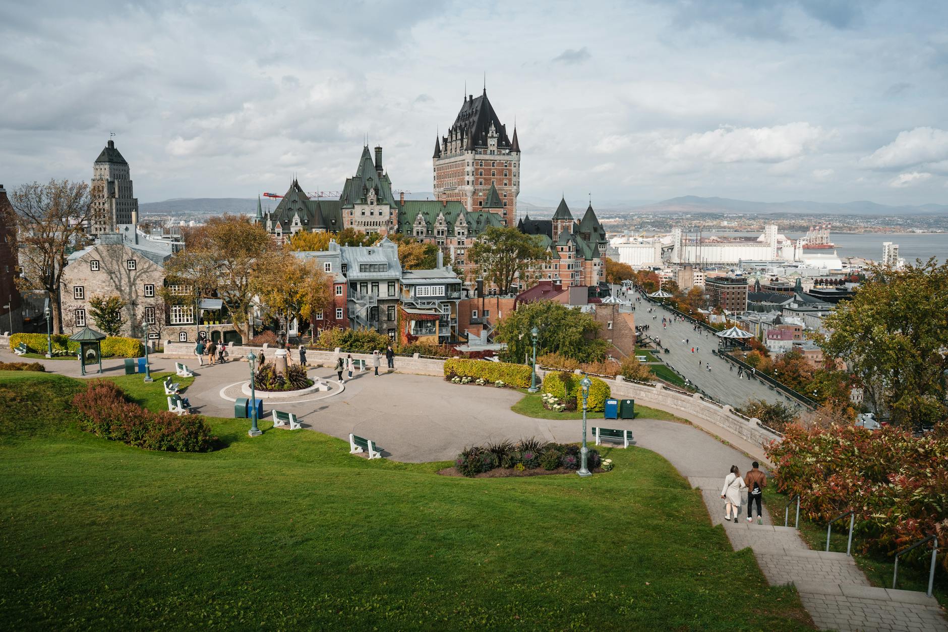 Chateau Frontenac and Old Quebec City with autumn foliage