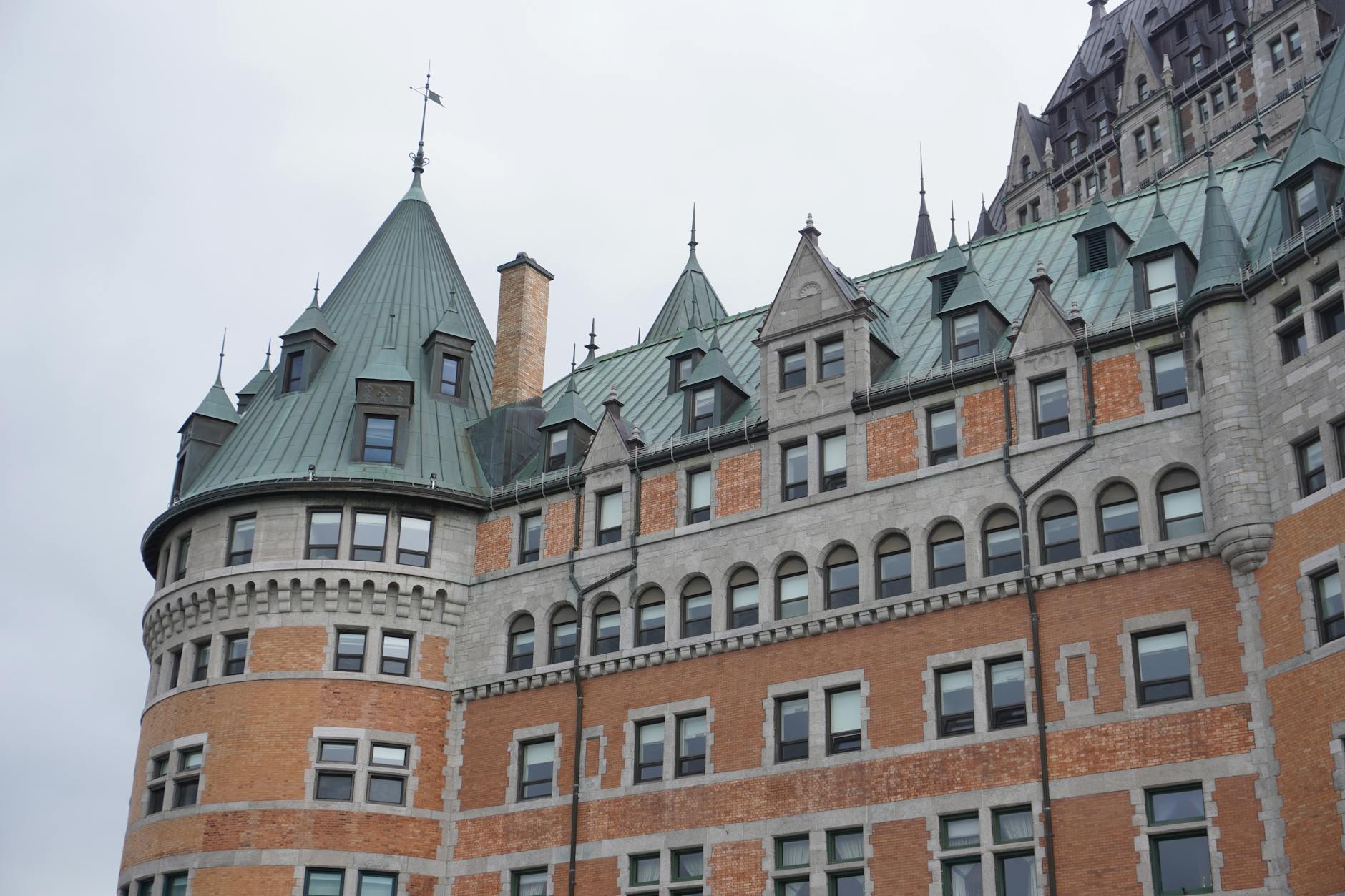 Close view of Chateau Frontenac architecture in Quebec City