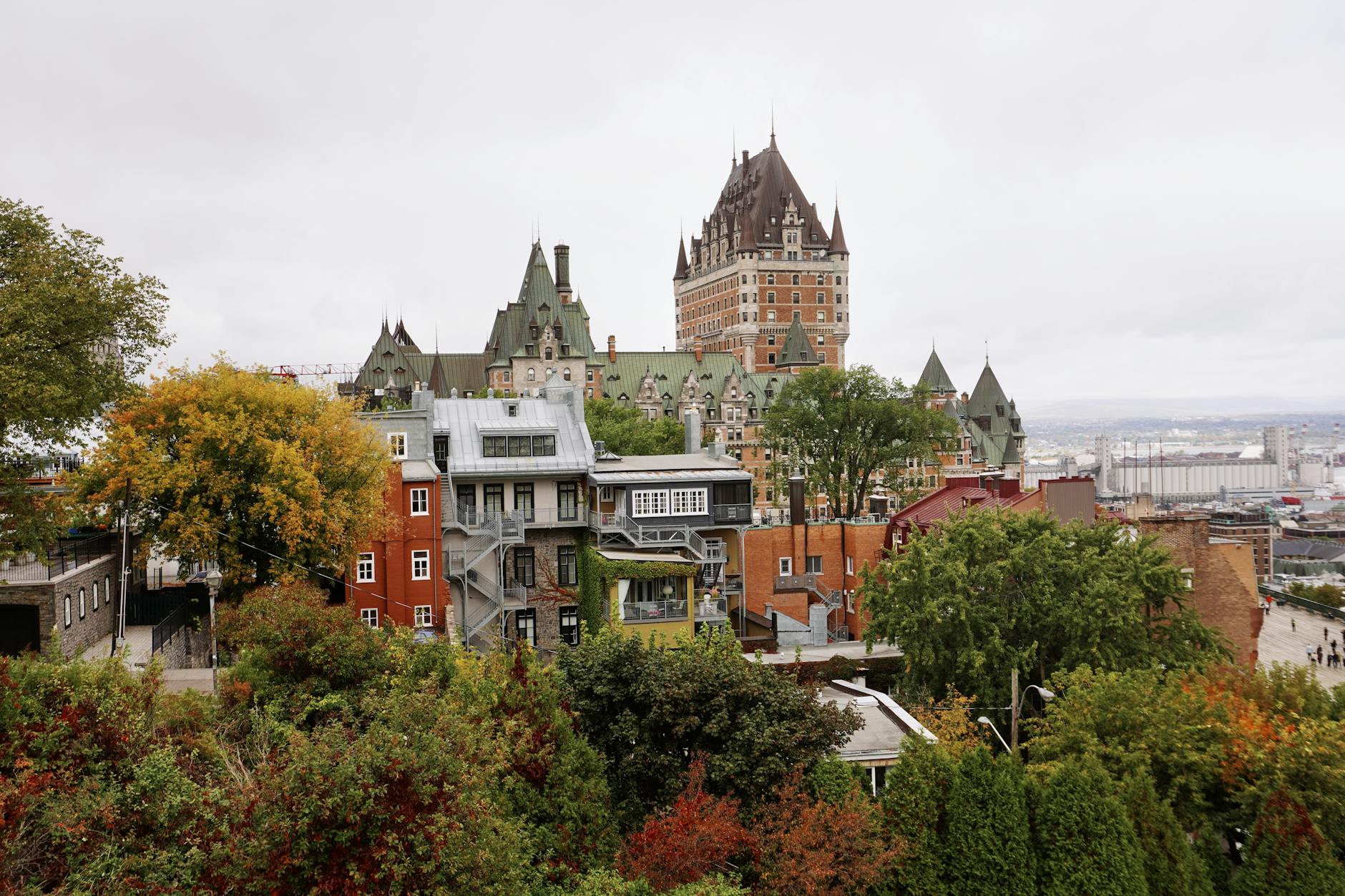 Chateau Frontenac and surrounding Quebec City buildings in autumn