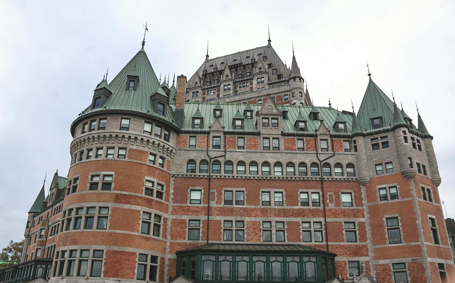 Chateau Frontenac in Quebec City viewed from below