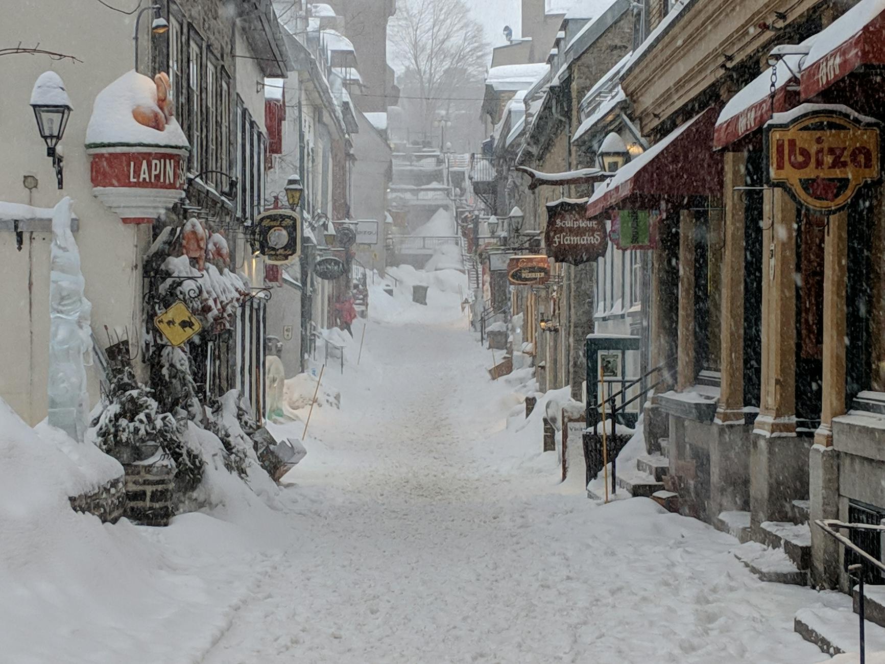 Snow-covered street in Old Quebec City