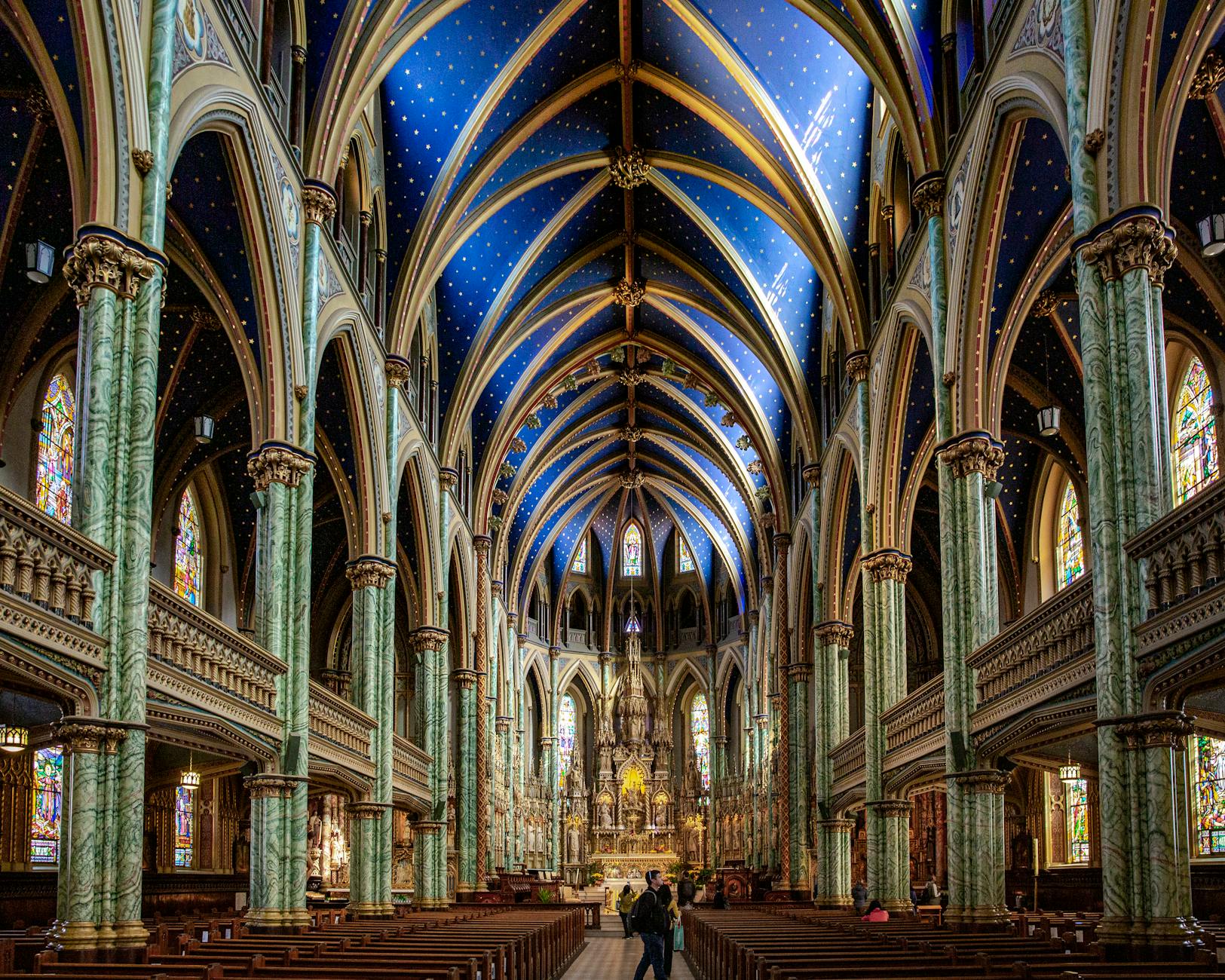 Ornate basilica interior with decorated architecture