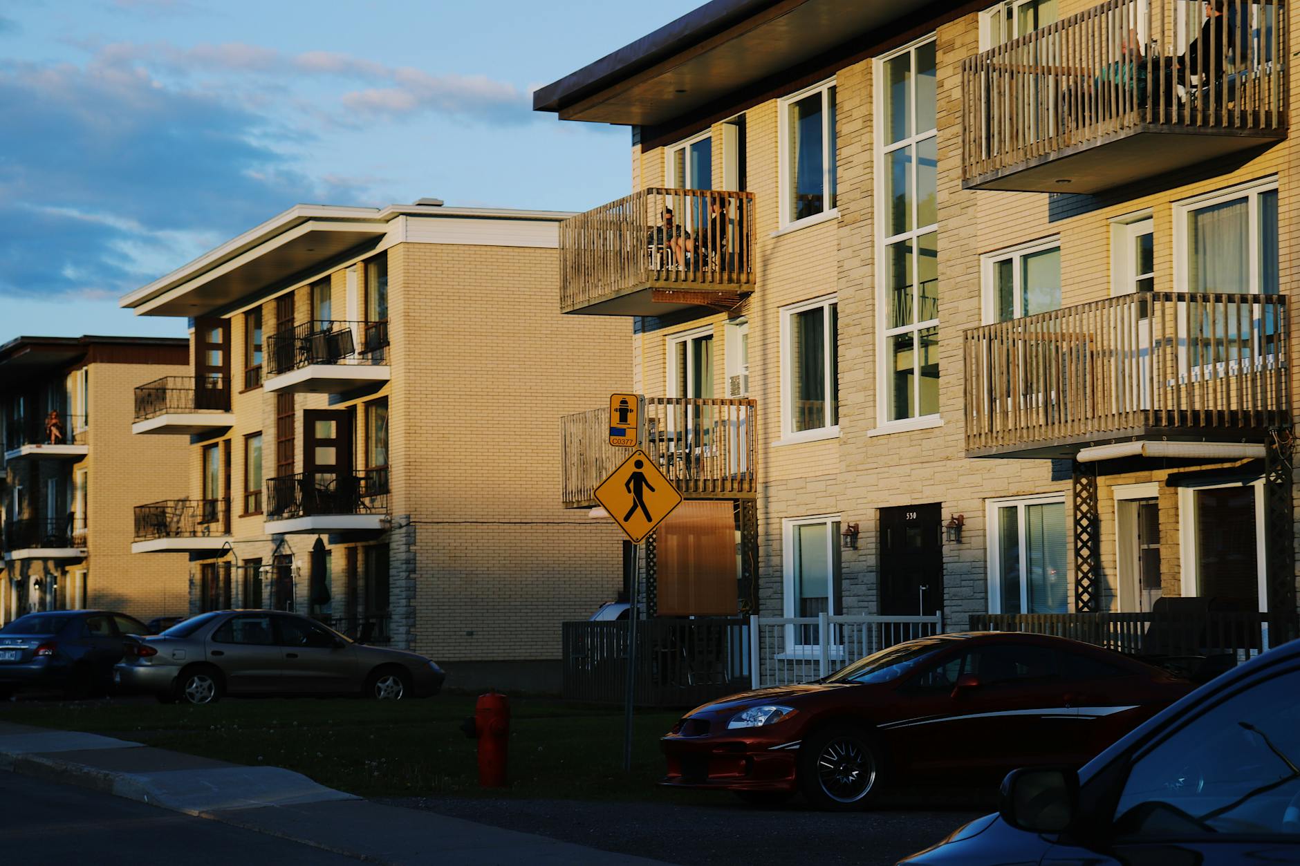 Residential Quebec City buildings at sunset